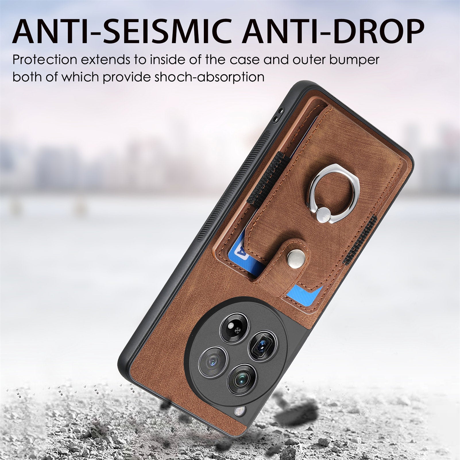 D2 Phone Cover for OnePlus 12 5G Case Retro Drop-resistant Leather+TPU Kickstand Shell - Brown