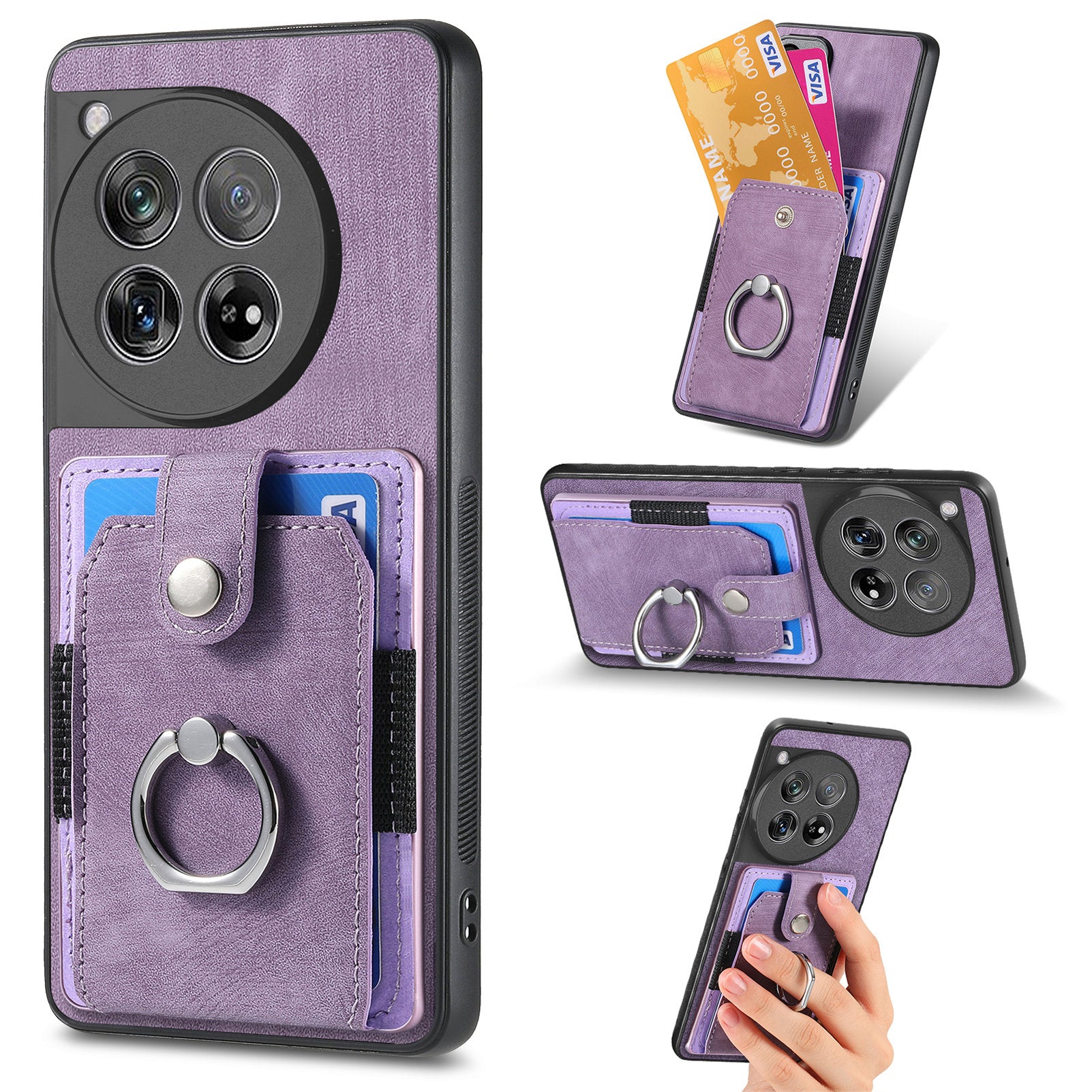 D2 Phone Cover for OnePlus 12 5G Case Retro Drop-resistant Leather+TPU Kickstand Shell - Purple