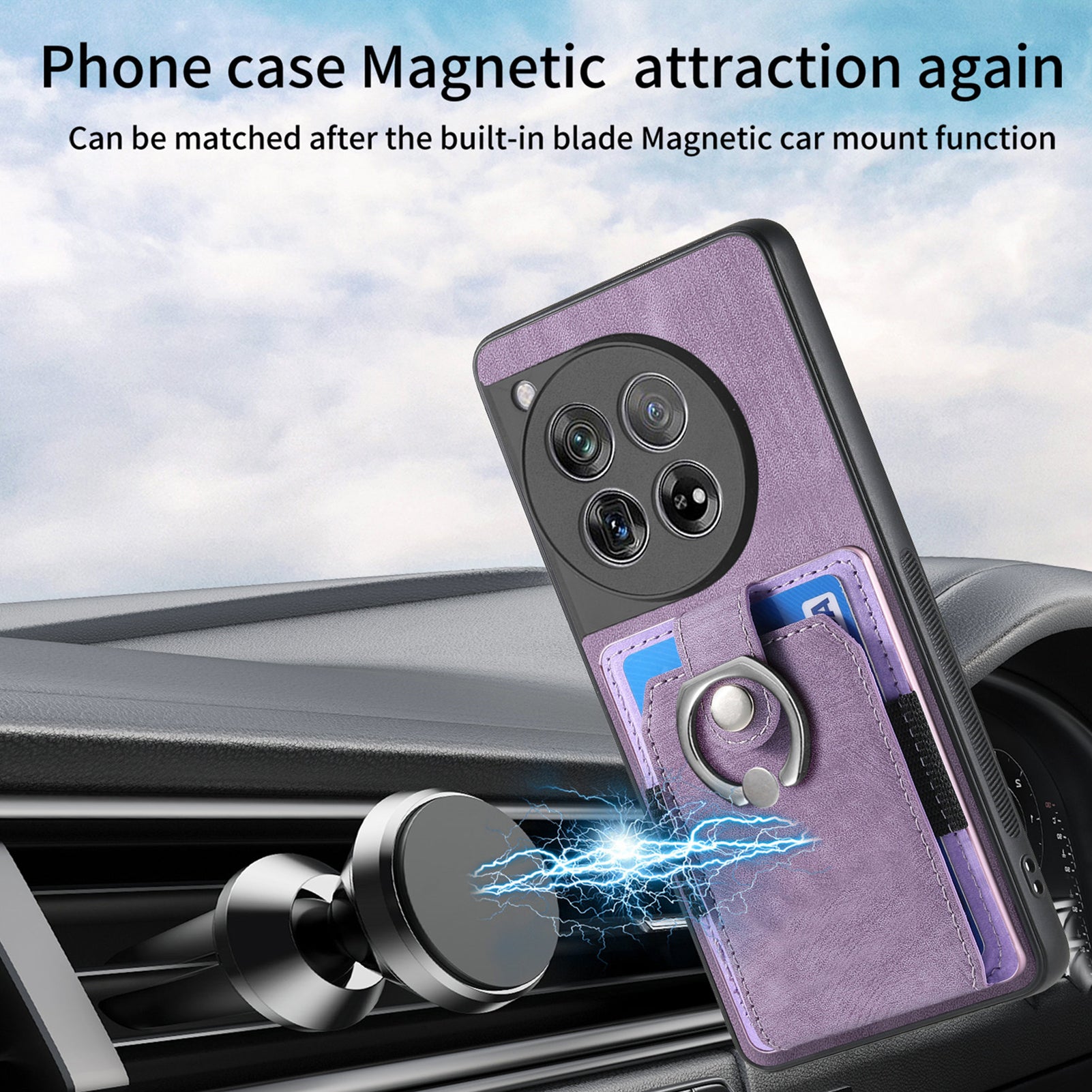 D2 Phone Cover for OnePlus 12 5G Case Retro Drop-resistant Leather+TPU Kickstand Shell - Purple