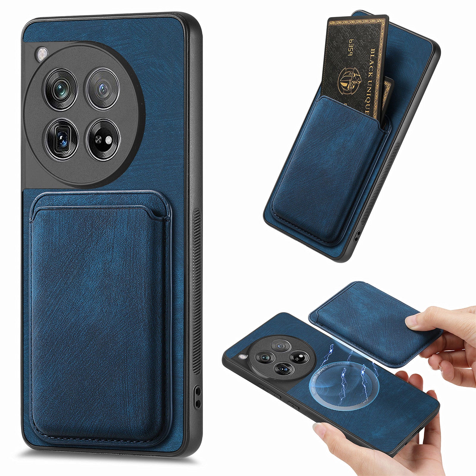 D12 For OnePlus 12 5G Case Vintage PU Leather+TPU Phone Cover with Magnetic Card Slot - Blue