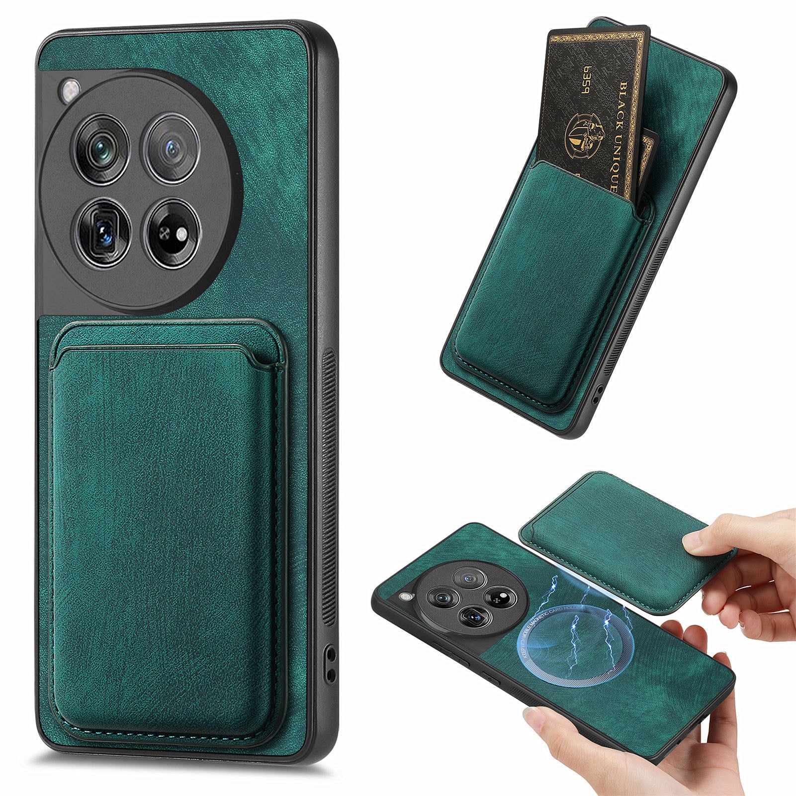 D12 For OnePlus 12 5G Case Vintage PU Leather+TPU Phone Cover with Magnetic Card Slot - Green