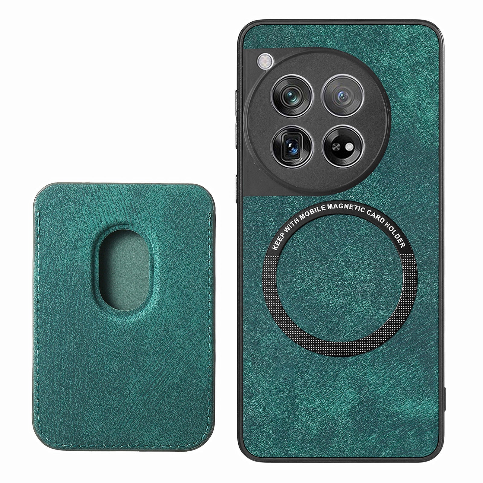 D12 For OnePlus 12 5G Case Vintage PU Leather+TPU Phone Cover with Magnetic Card Slot - Green