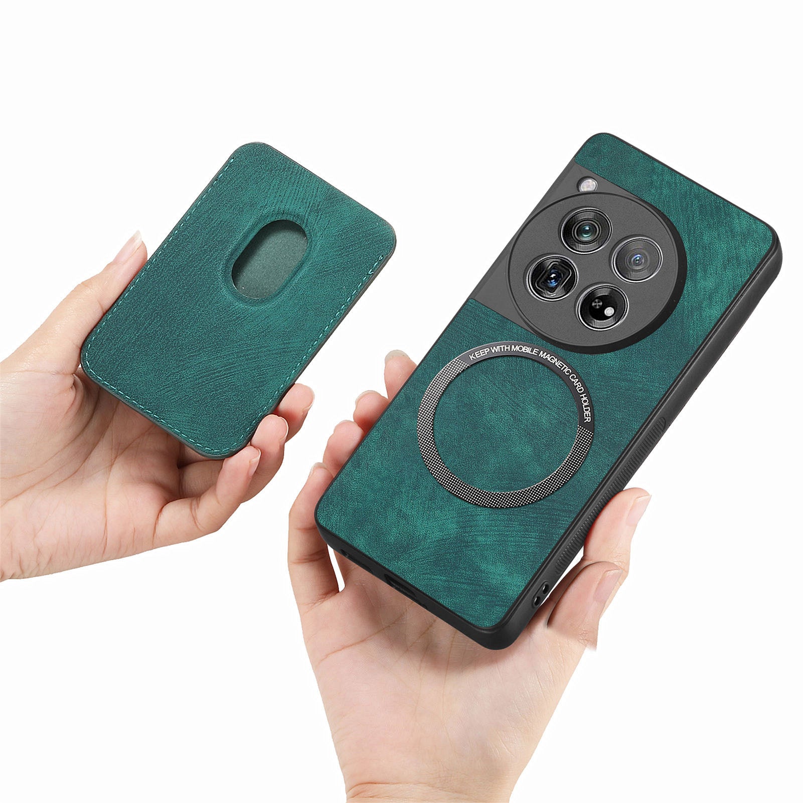 D12 For OnePlus 12 5G Case Vintage PU Leather+TPU Phone Cover with Magnetic Card Slot - Green