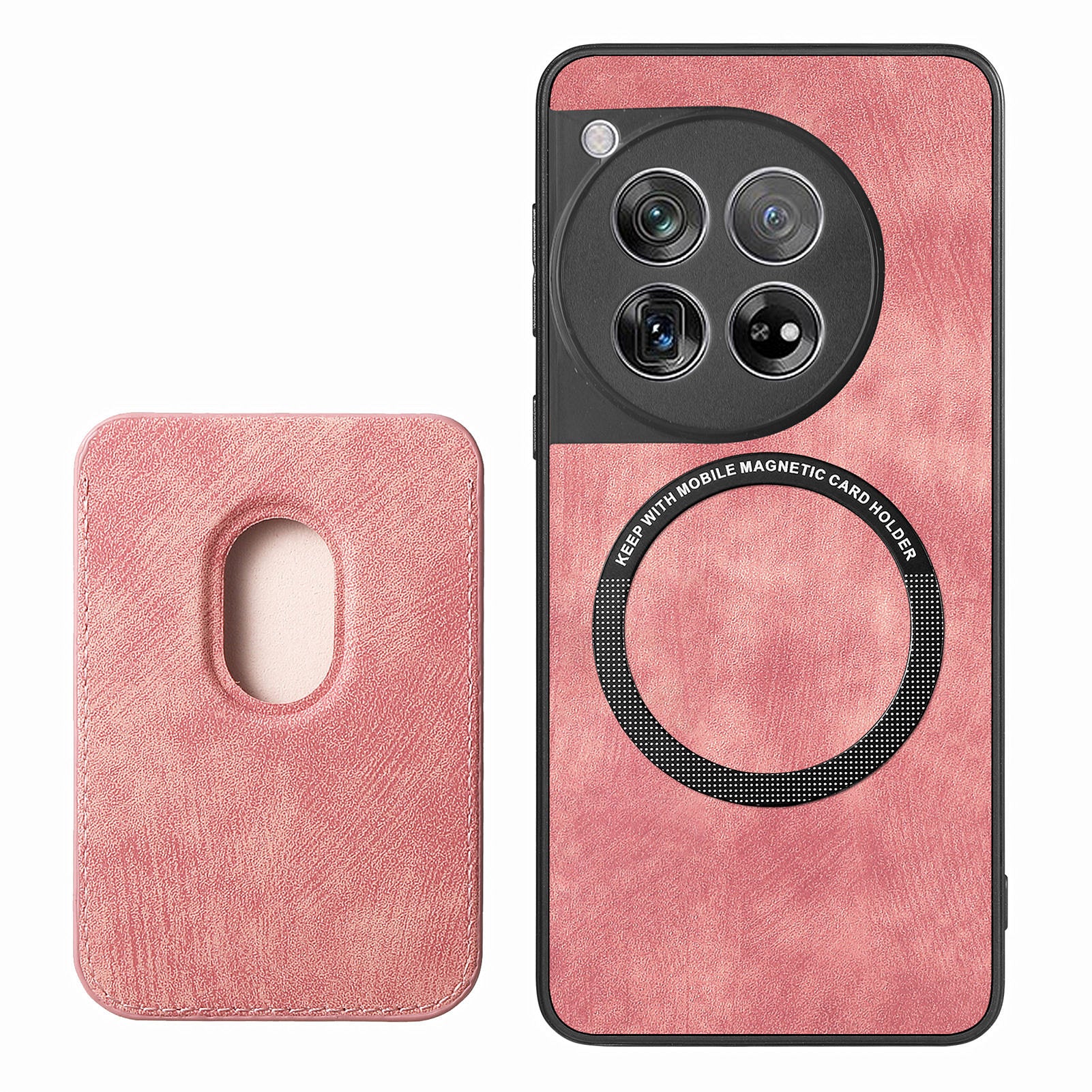 D12 For OnePlus 12 5G Case Vintage PU Leather+TPU Phone Cover with Magnetic Card Slot - Pink