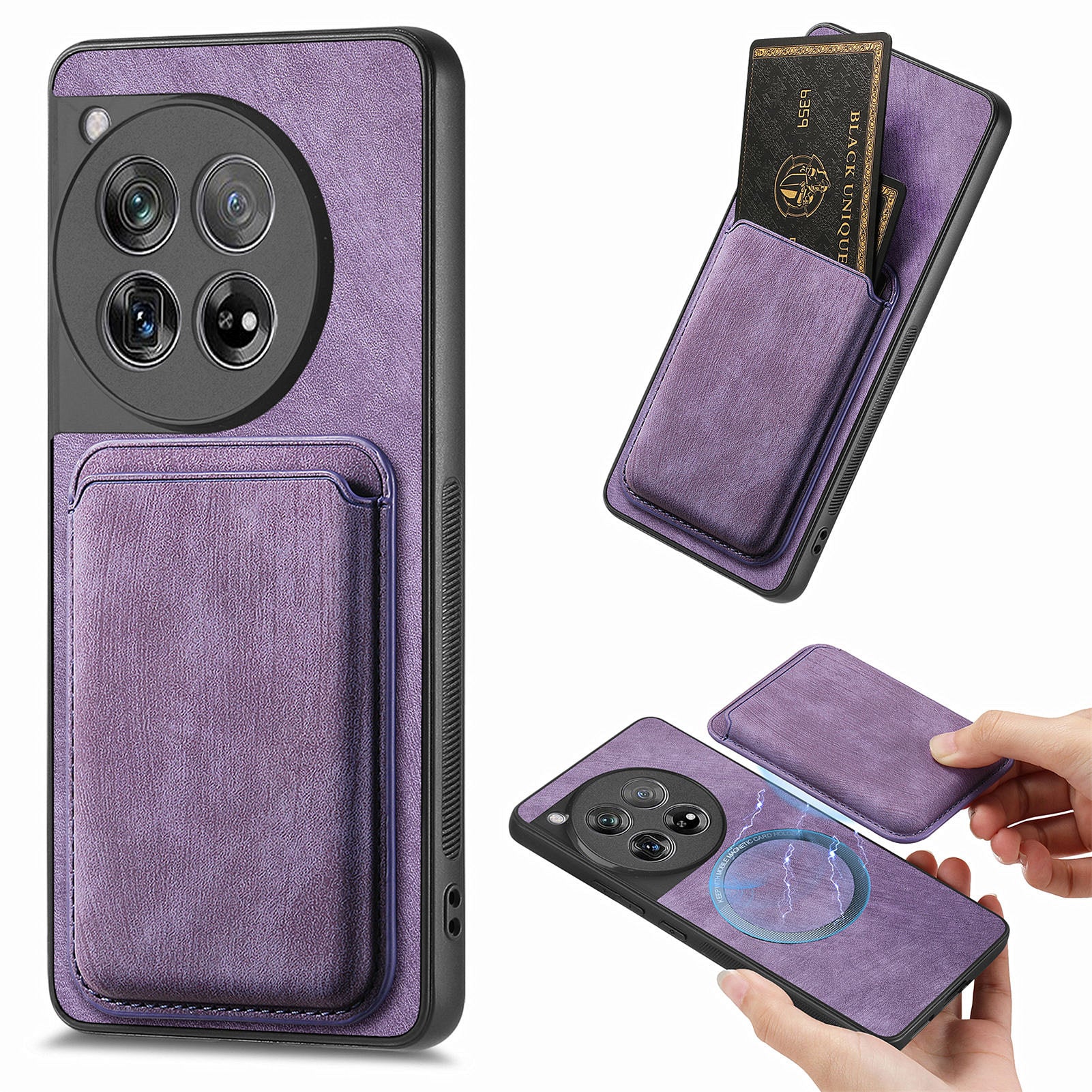 D12 For OnePlus 12 5G Case Vintage PU Leather+TPU Phone Cover with Magnetic Card Slot - Purple