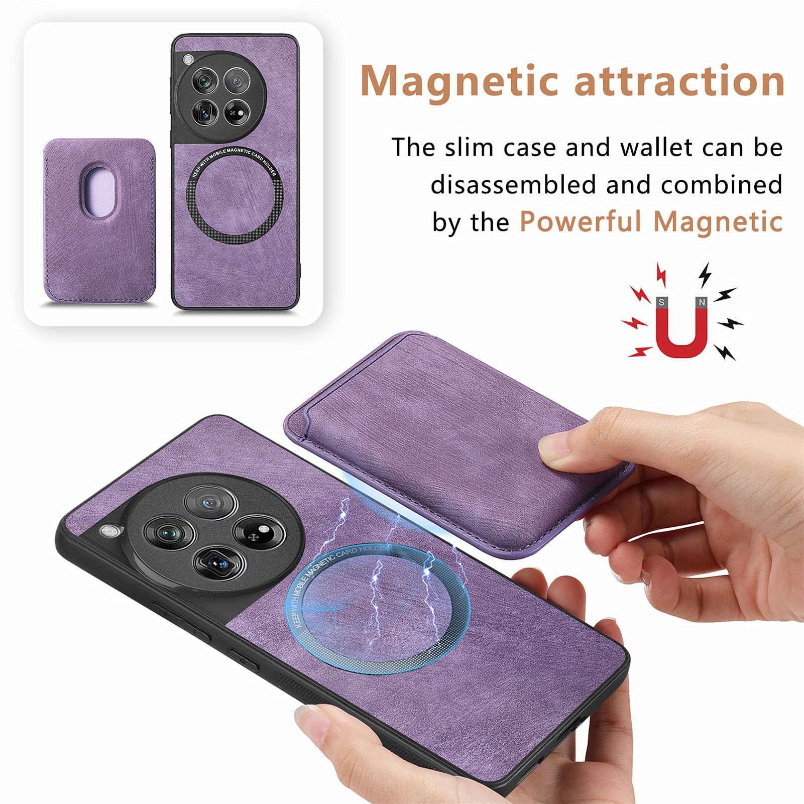 D12 For OnePlus 12 5G Case Vintage PU Leather+TPU Phone Cover with Magnetic Card Slot - Purple