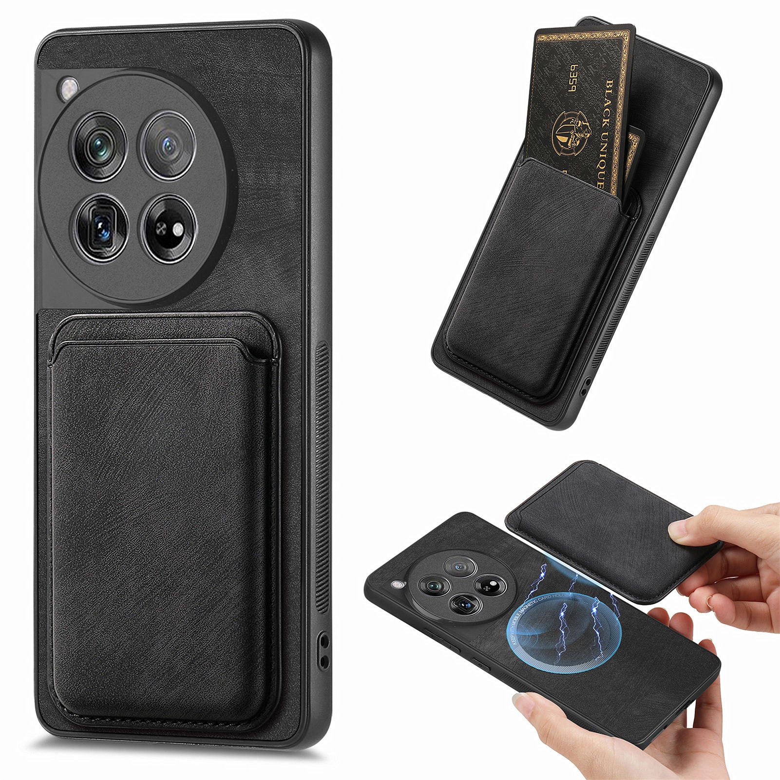 D12 For OnePlus 12 5G Case Vintage PU Leather+TPU Phone Cover with Magnetic Card Slot - Black