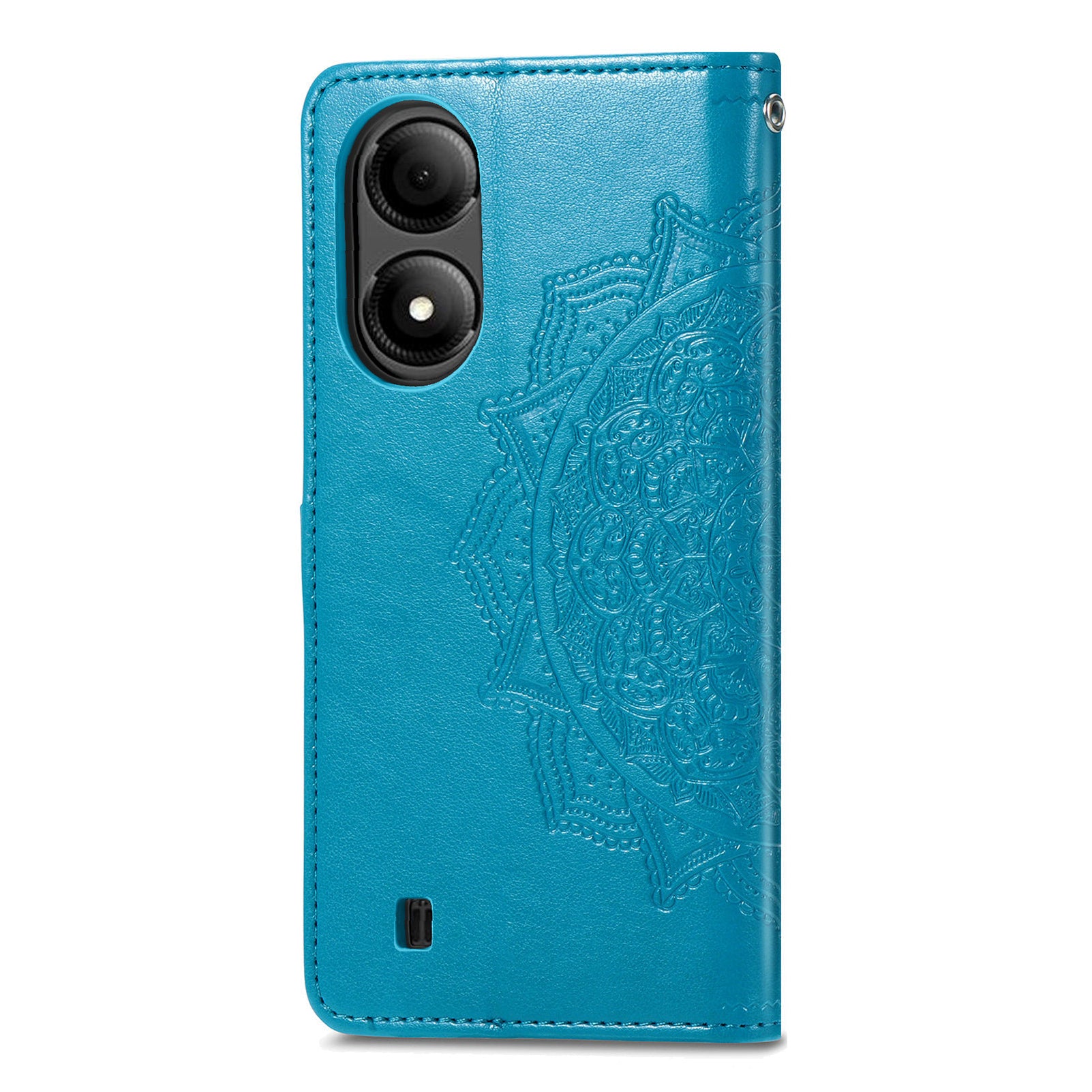 For ZTE Blade A33S PU Leather Case Embossed Mandala Stand Wallet Phone Cover - Blue