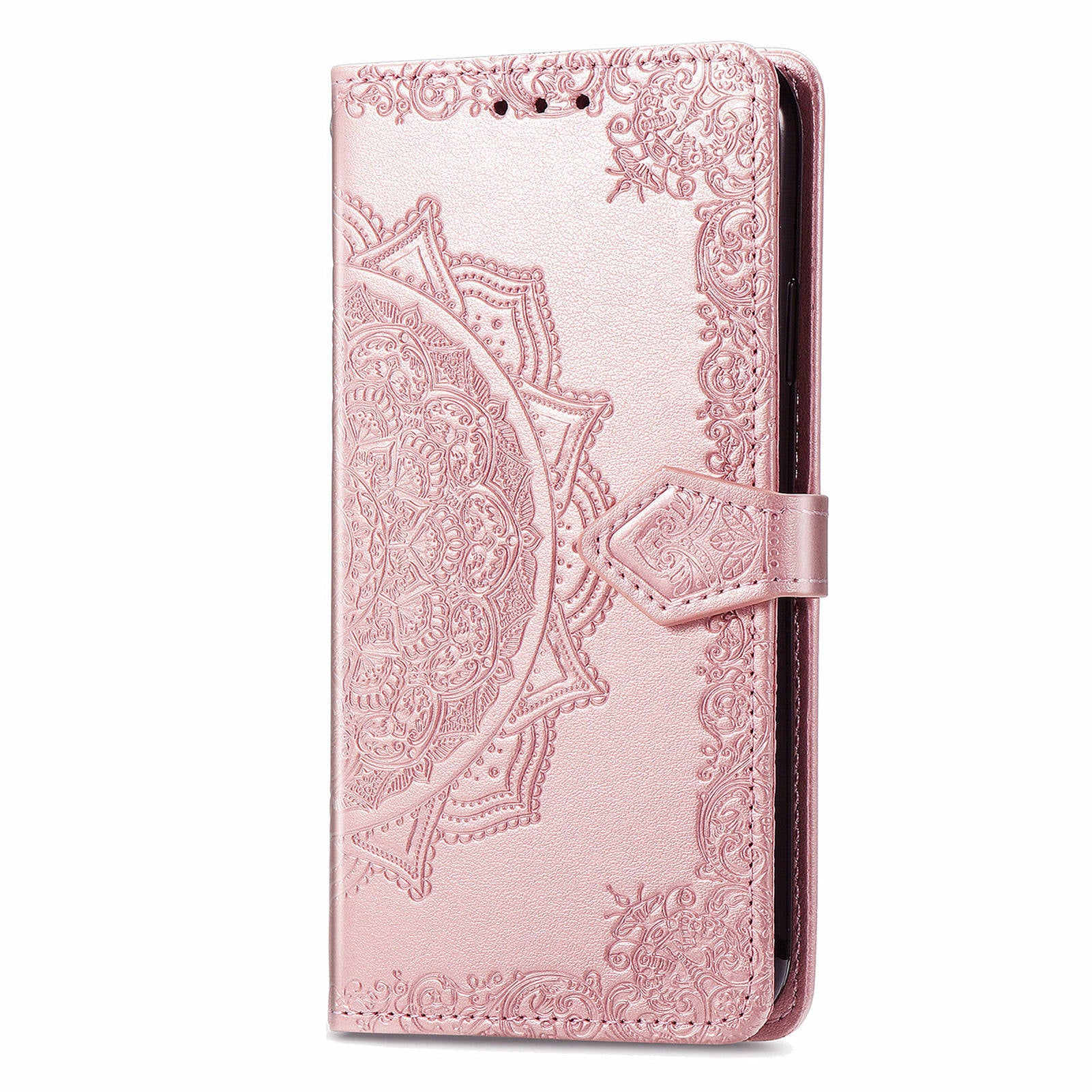 For OnePlus 12 5G Anti-scratch Phone Cover Emboss Mandala Flower Leather Wallet Case - Rose Gold