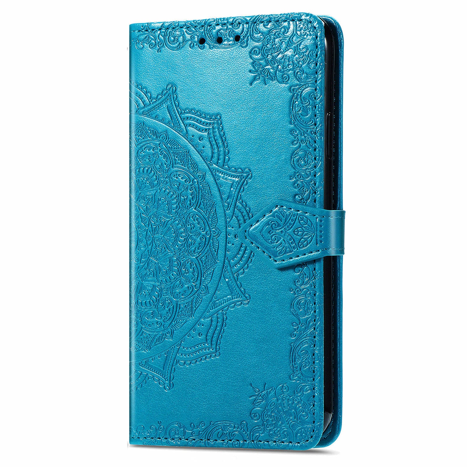 For OnePlus 12 5G Anti-scratch Phone Cover Emboss Mandala Flower Leather Wallet Case - Blue