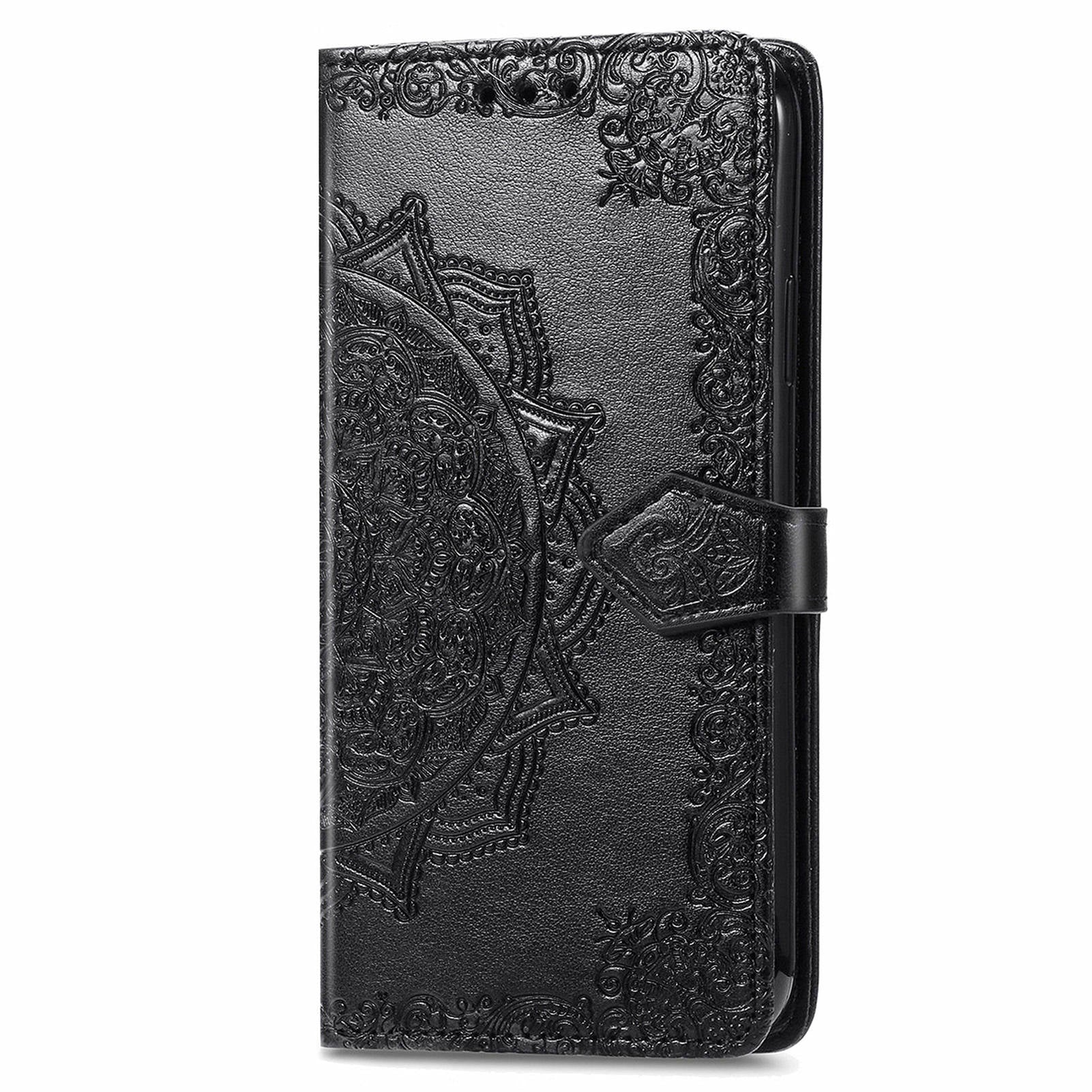 For OnePlus 12 5G Anti-scratch Phone Cover Emboss Mandala Flower Leather Wallet Case - Black