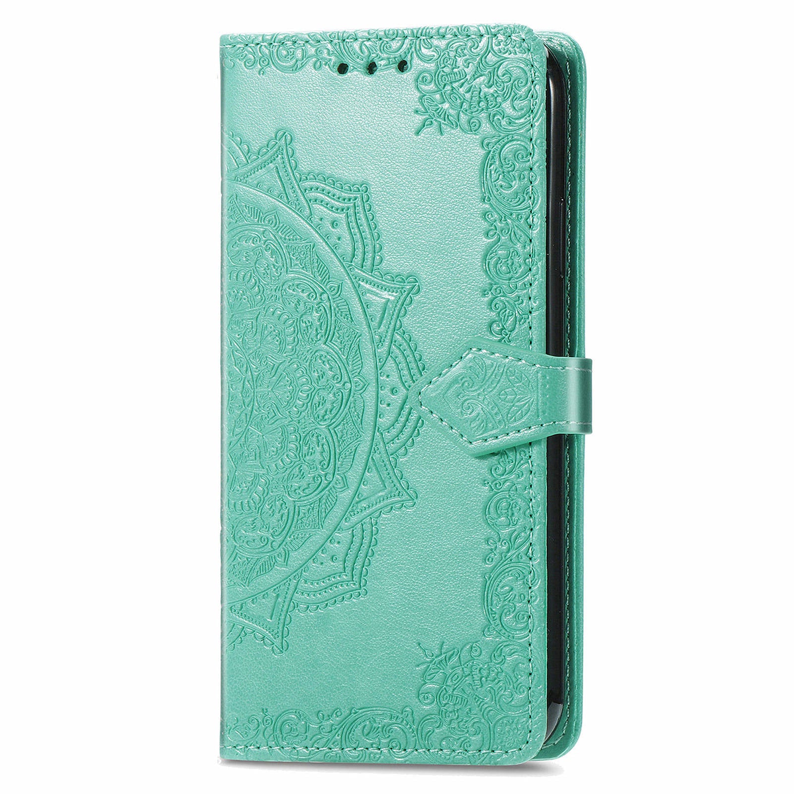 For OnePlus 12 5G Anti-scratch Phone Cover Emboss Mandala Flower Leather Wallet Case - Mint Green