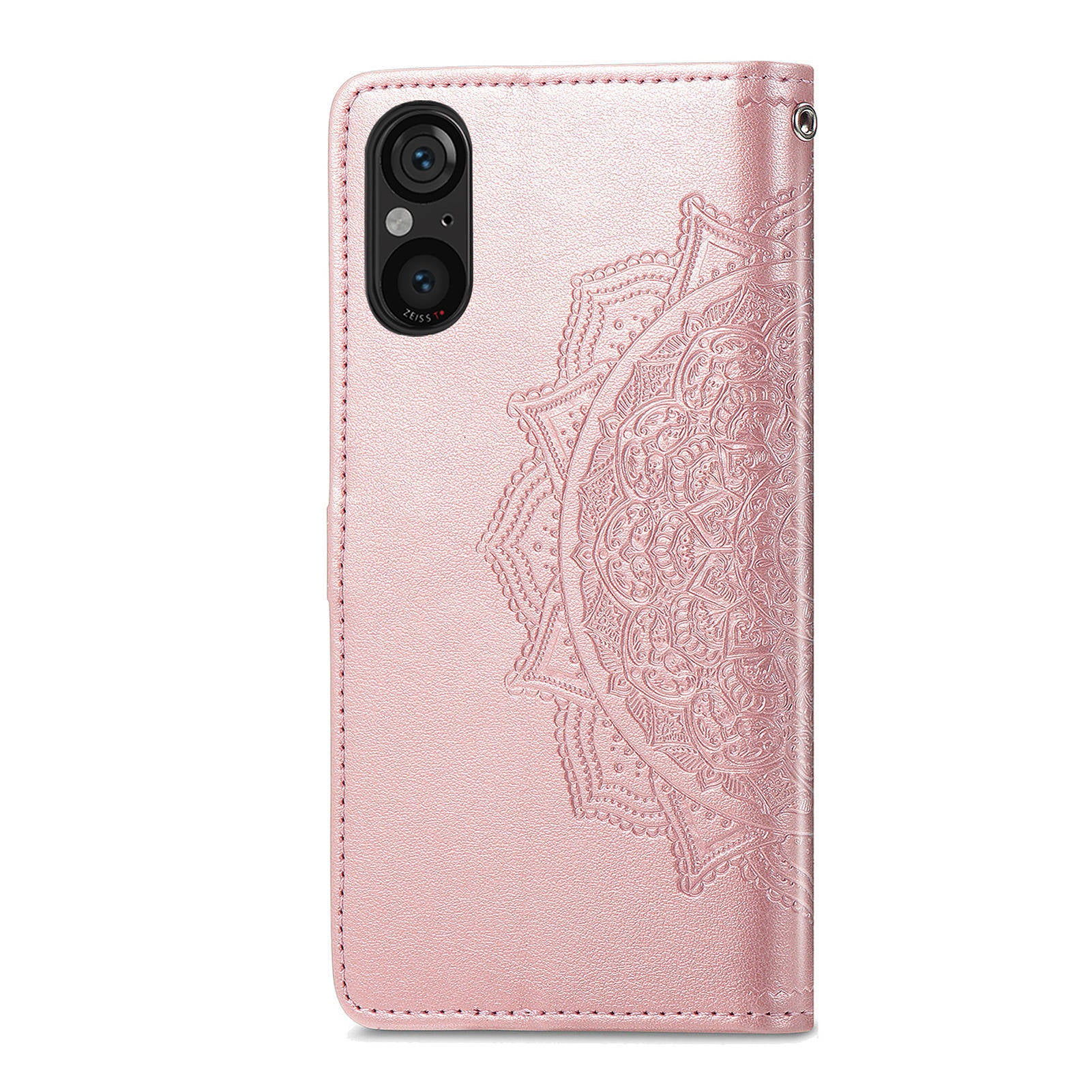 For Sony Xperia 5 V Case Card Slots Wallet PU Leather Embossed Phone Cover - Rose Gold