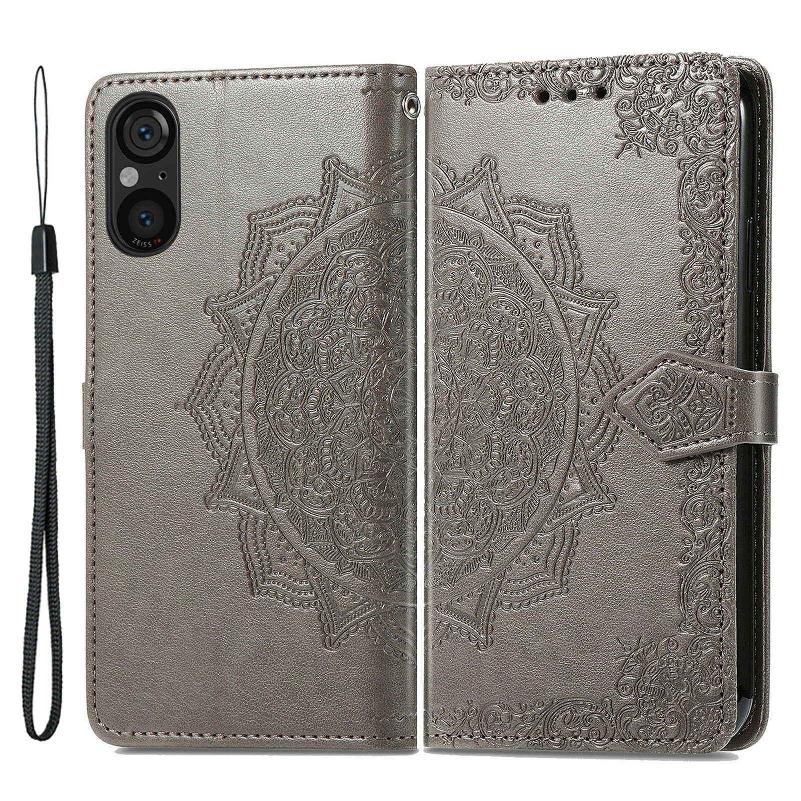 For Sony Xperia 5 V Case Card Slots Wallet PU Leather Embossed Phone Cover - Grey