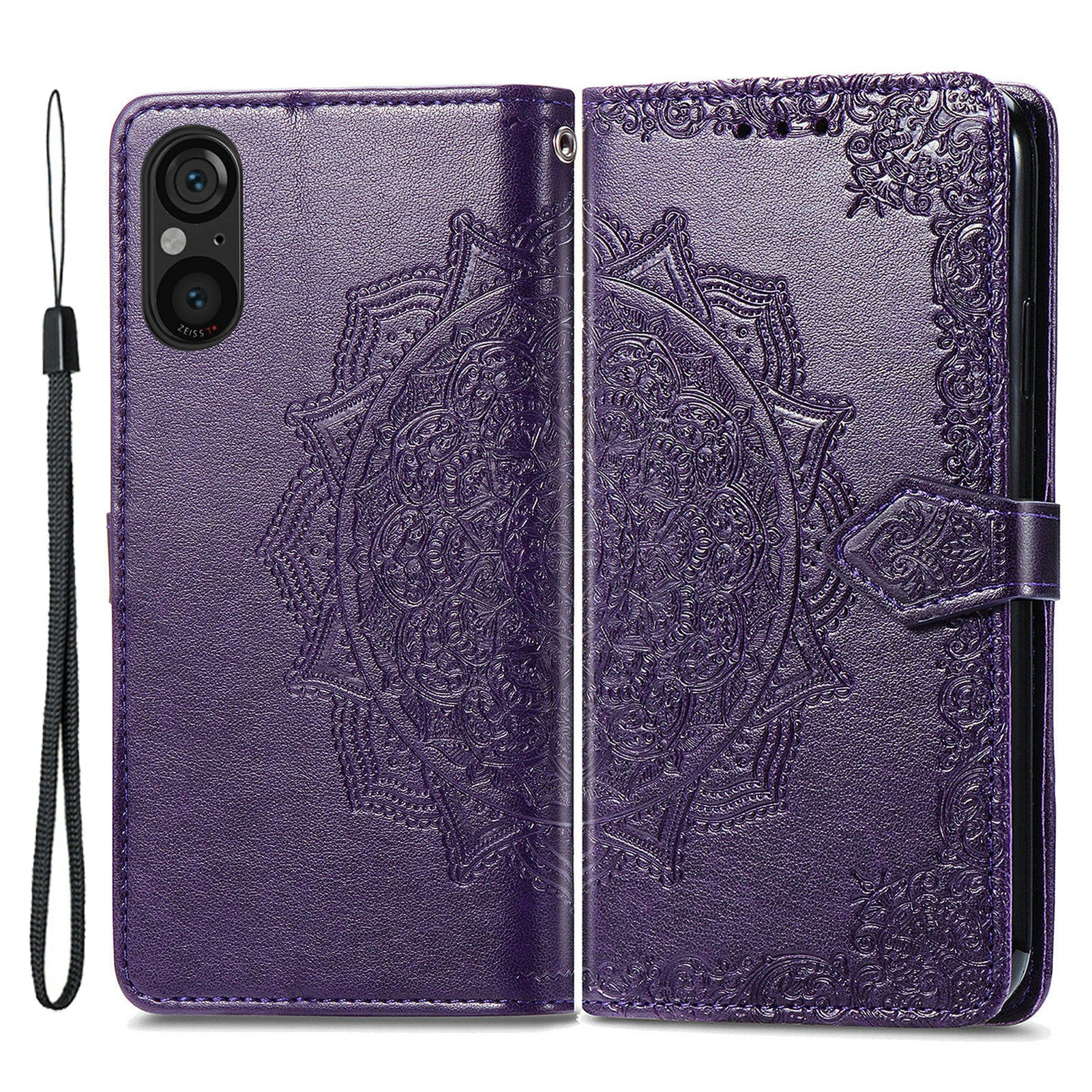 For Sony Xperia 5 V Case Card Slots Wallet PU Leather Embossed Phone Cover - Purple