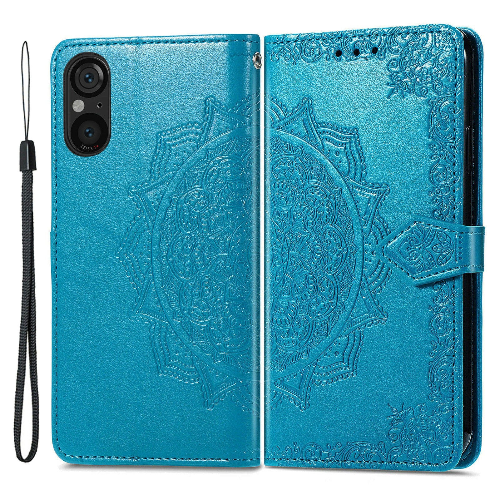 For Sony Xperia 5 V Case Card Slots Wallet PU Leather Embossed Phone Cover - Blue