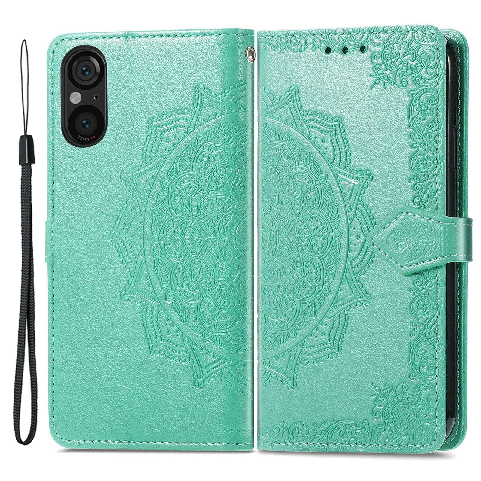 For Sony Xperia 5 V Case Card Slots Wallet PU Leather Embossed Phone Cover - Mint Green