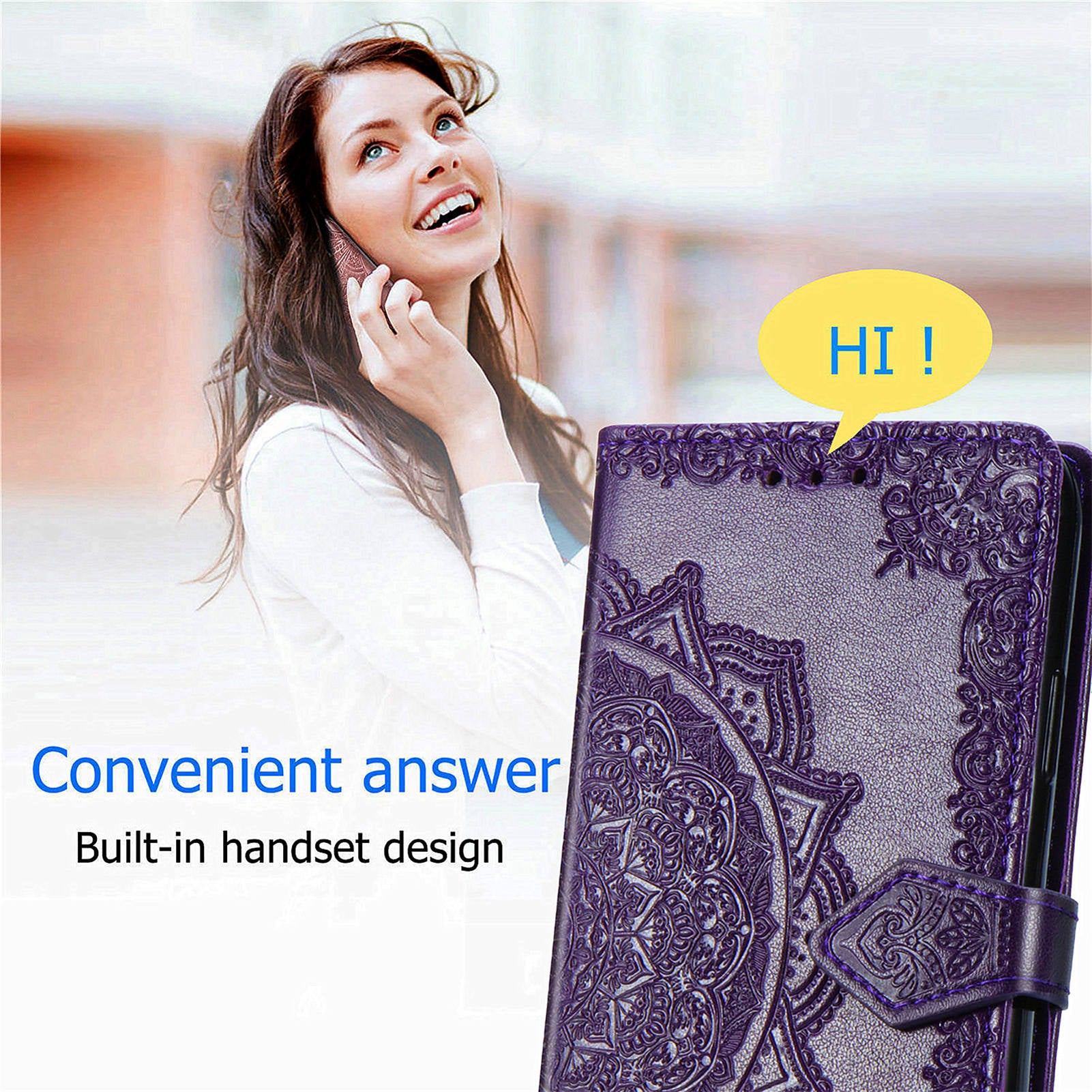 For Samsung Galaxy M15 5G PU Leather Case Shockproof Cell Phone Cover Emboss Mandala Flower Wallet - Purple