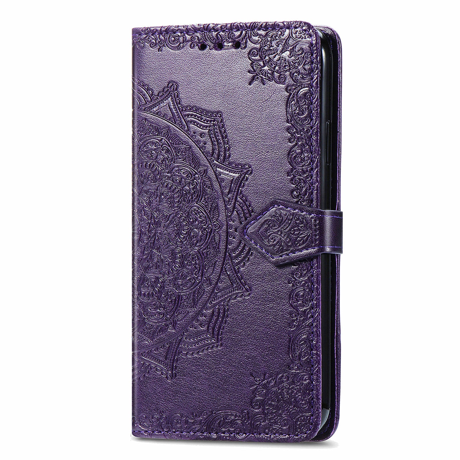 For Samsung Galaxy M15 5G PU Leather Case Shockproof Cell Phone Cover Emboss Mandala Flower Wallet - Purple