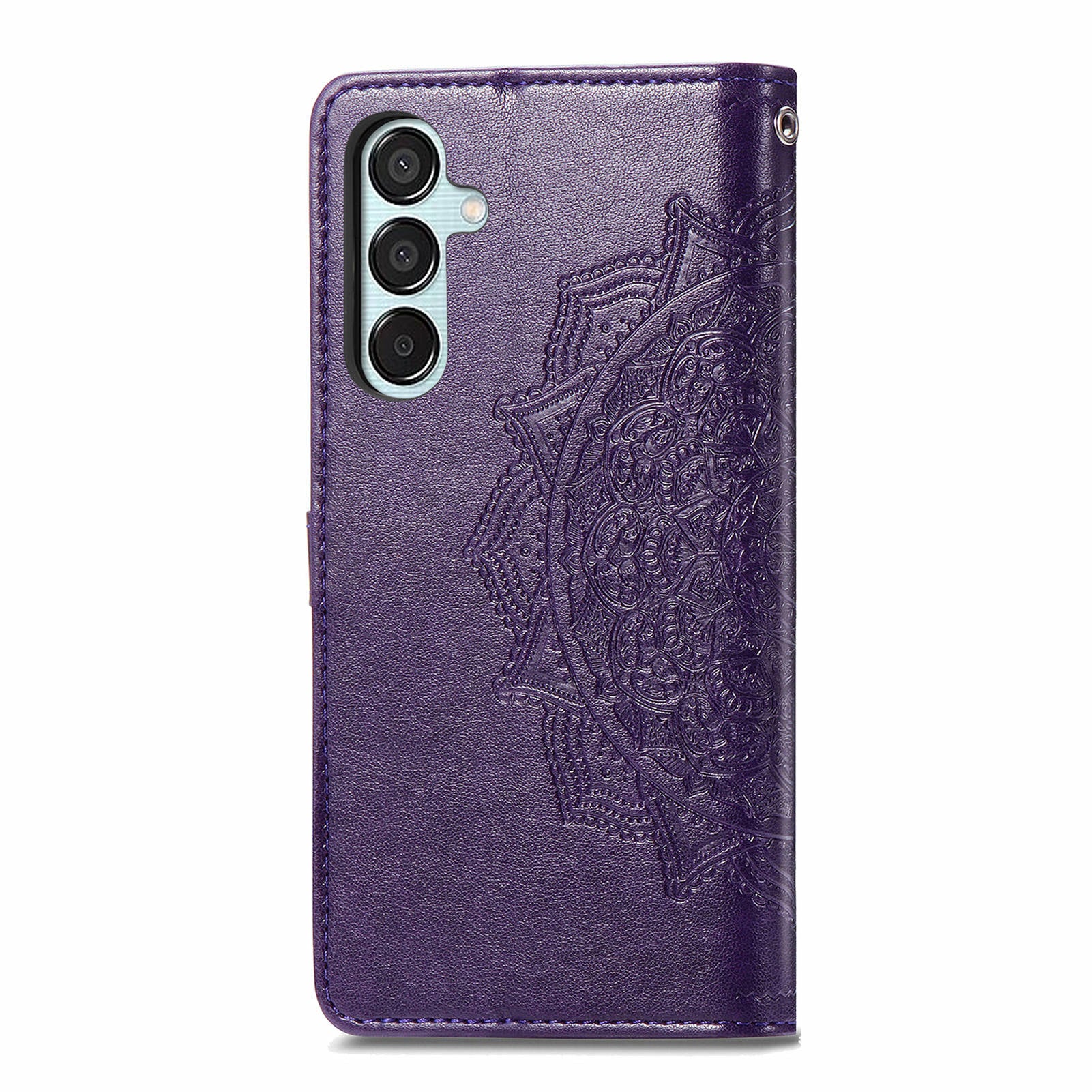 For Samsung Galaxy M15 5G PU Leather Case Shockproof Cell Phone Cover Emboss Mandala Flower Wallet - Purple