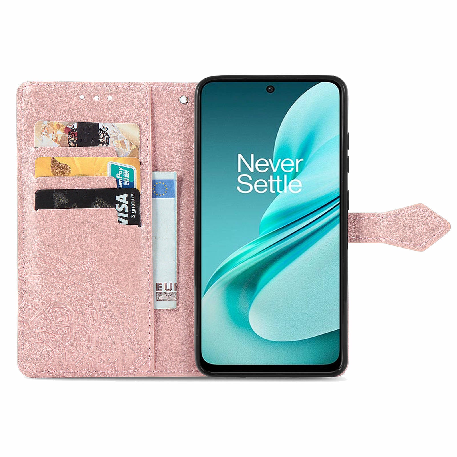 Phone Cover for OnePlus Nord N30 SE 5G , Emboss Mandala Flower Leather Wallet Case - Rose Gold