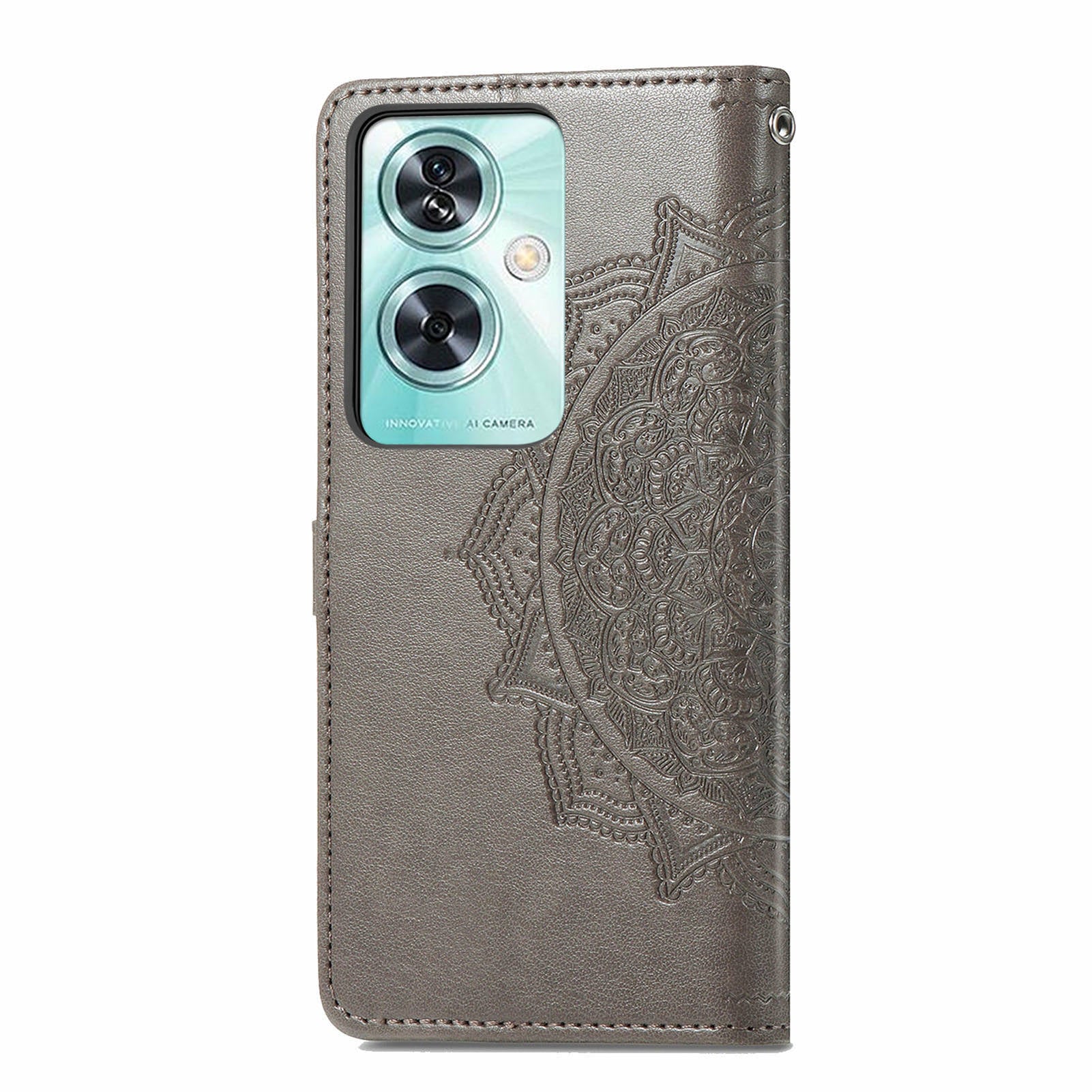 Phone Cover for OnePlus Nord N30 SE 5G , Emboss Mandala Flower Leather Wallet Case - Grey