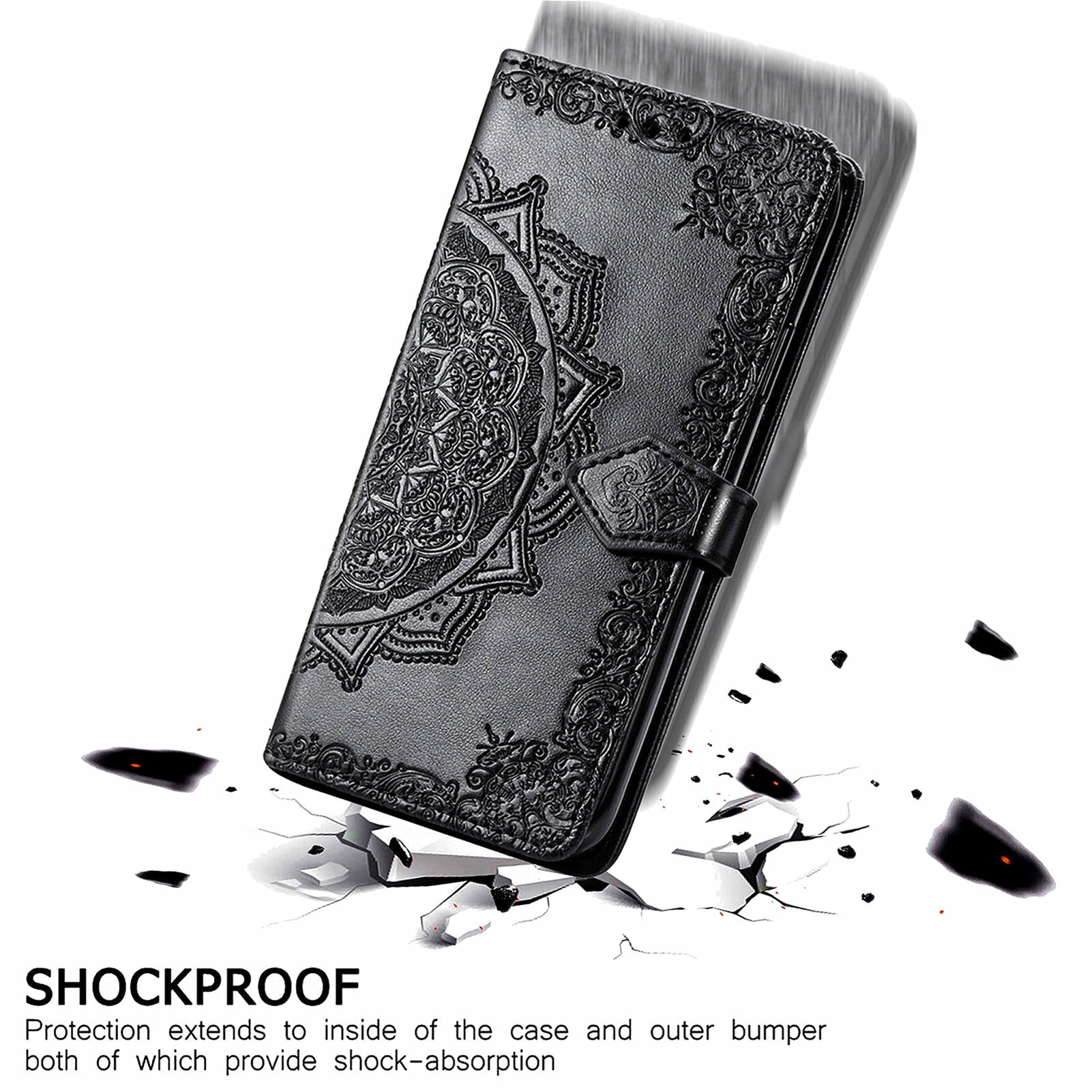 Phone Cover for OnePlus Nord N30 SE 5G , Emboss Mandala Flower Leather Wallet Case - Black