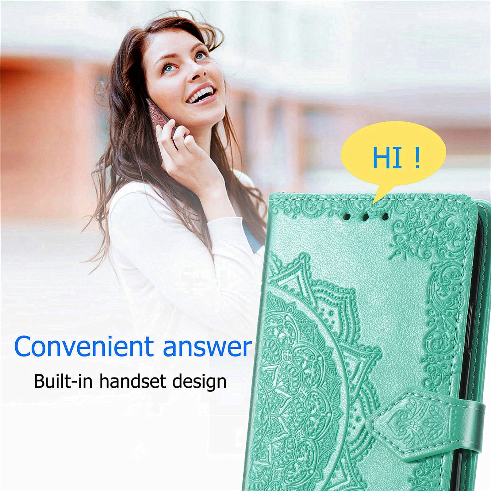 Phone Cover for OnePlus Nord N30 SE 5G , Emboss Mandala Flower Leather Wallet Case - Mint Green