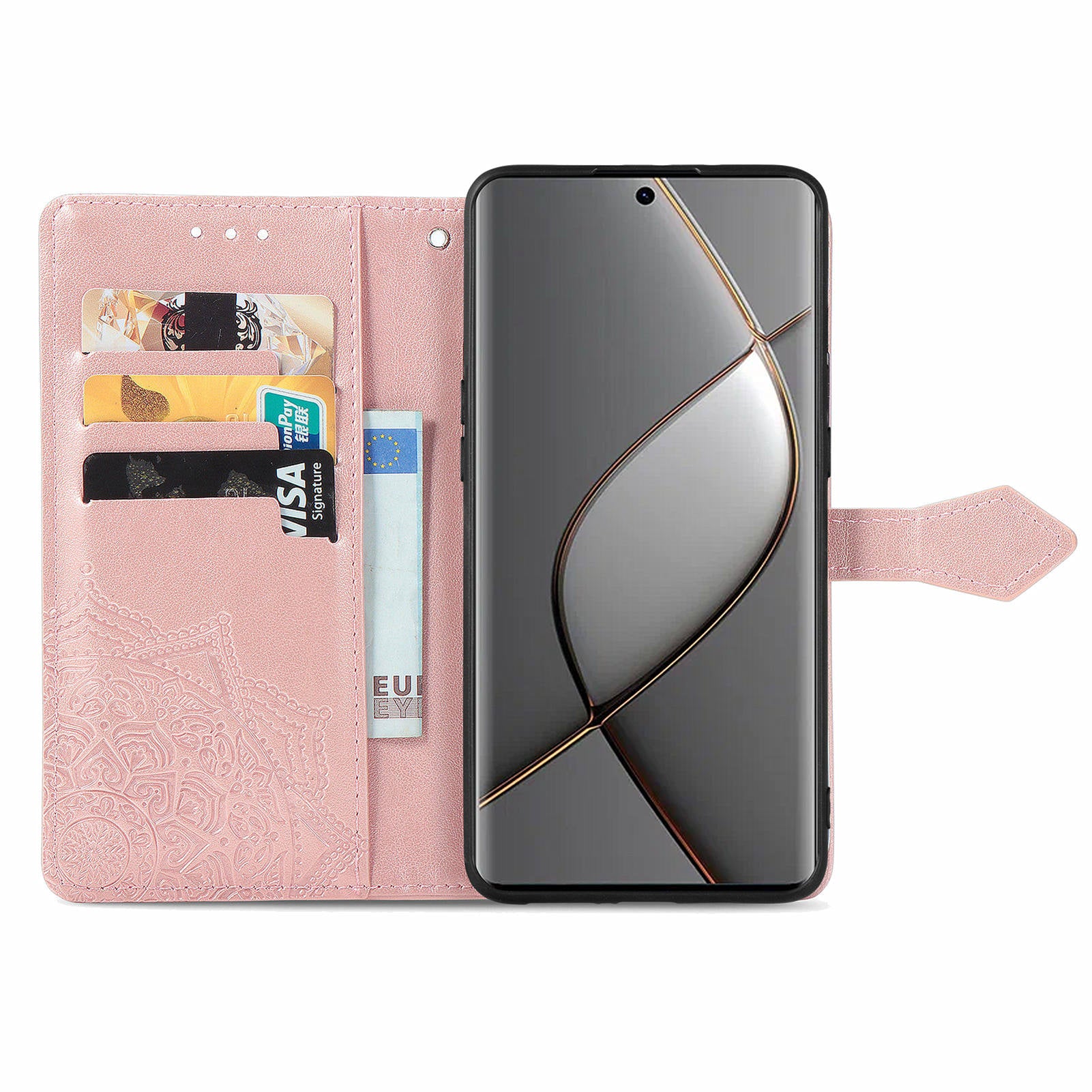 For Transsion Tecno Spark 20 Pro+ Case PU Leather Phone Shell Emboss Mandala Flower Wallet Cover - Rose Gold