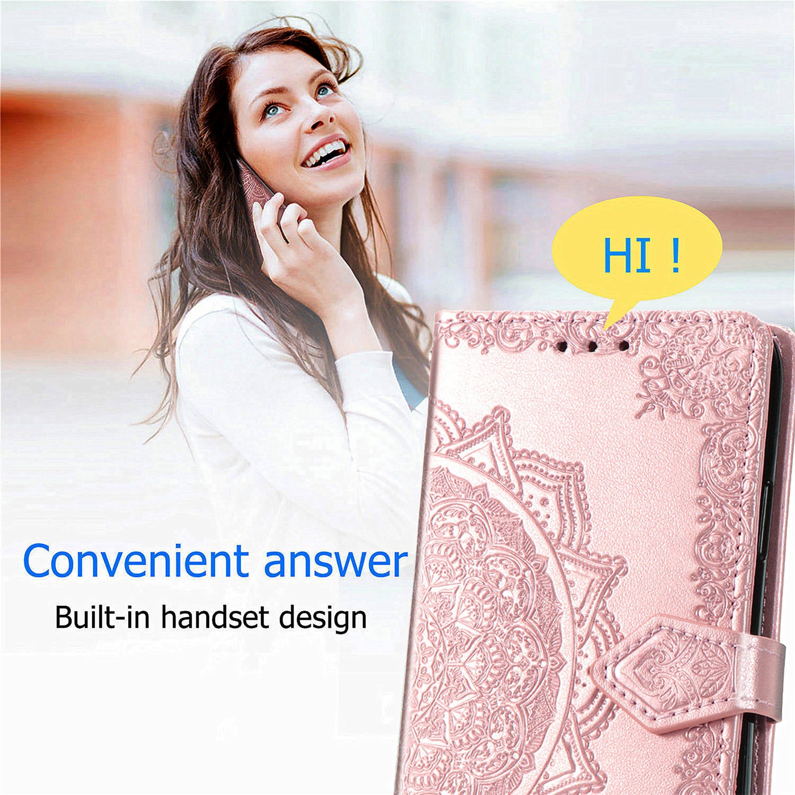 For Transsion Tecno Spark 20 Pro+ Case PU Leather Phone Shell Emboss Mandala Flower Wallet Cover - Rose Gold