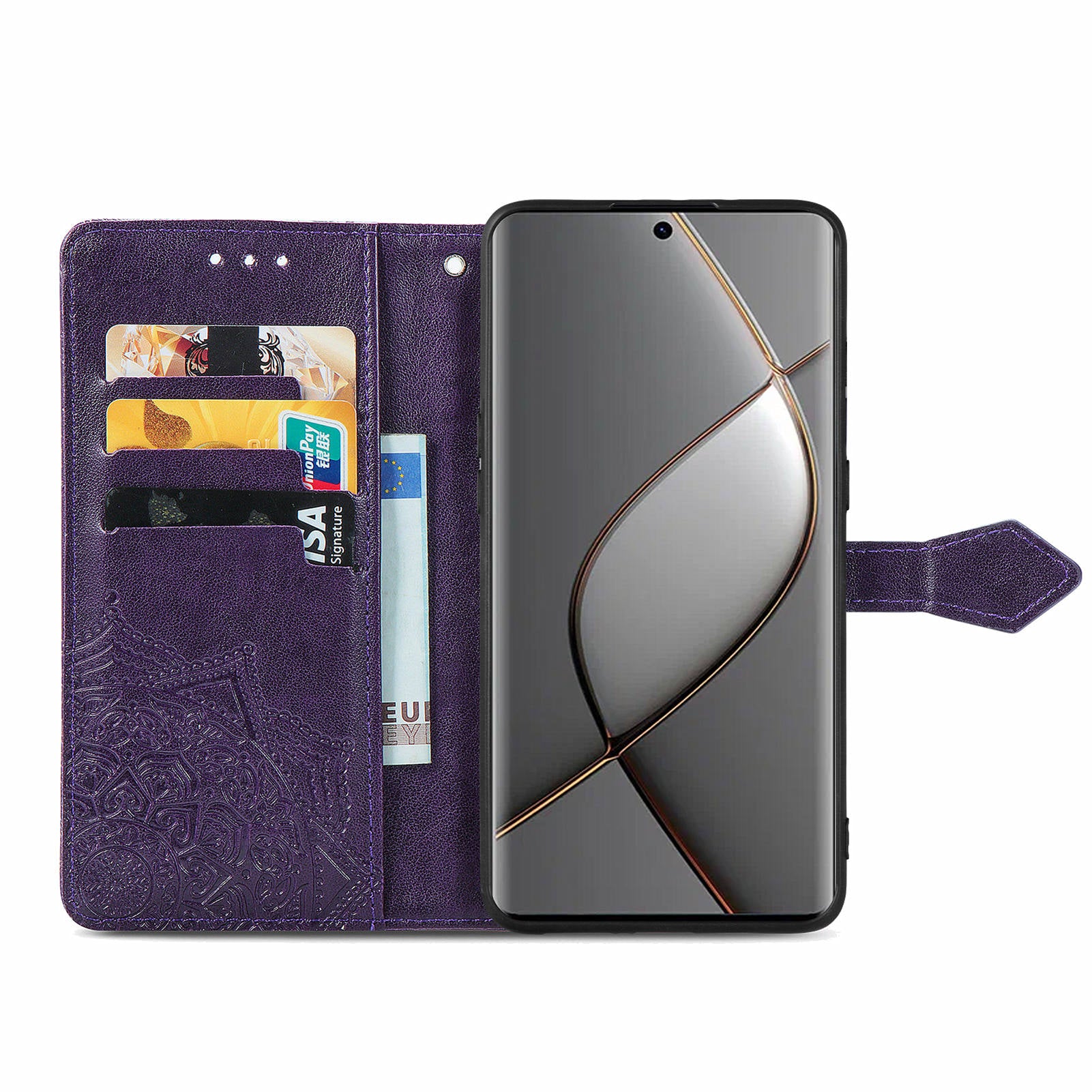 For Transsion Tecno Spark 20 Pro+ Case PU Leather Phone Shell Emboss Mandala Flower Wallet Cover - Purple