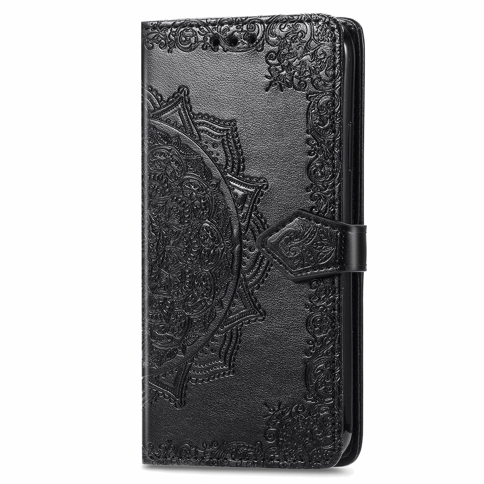 For Transsion Tecno Spark 20 Pro+ Case PU Leather Phone Shell Emboss Mandala Flower Wallet Cover - Black