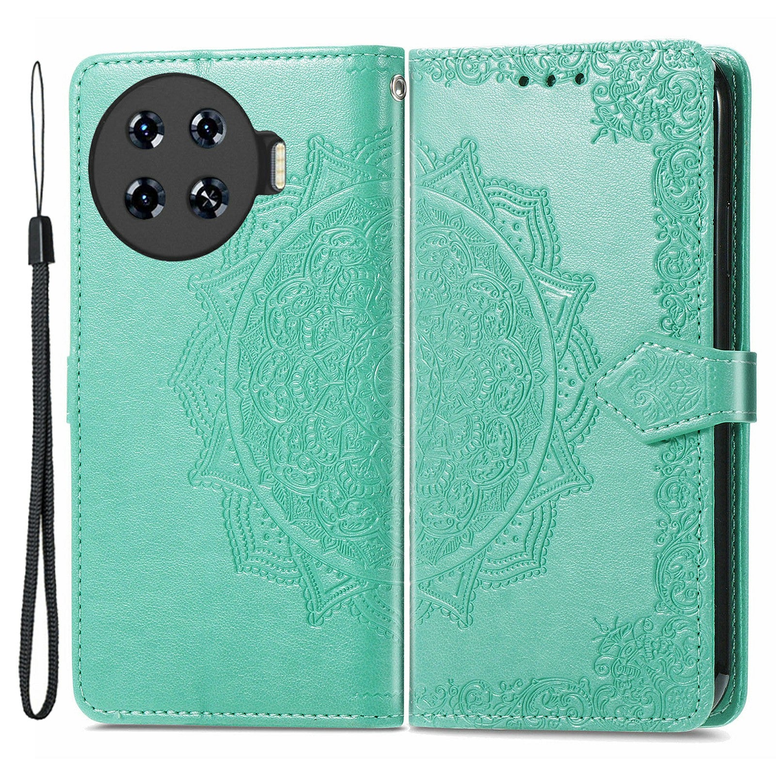 For Transsion Tecno Spark 20 Pro+ Case PU Leather Phone Shell Emboss Mandala Flower Wallet Cover - Green