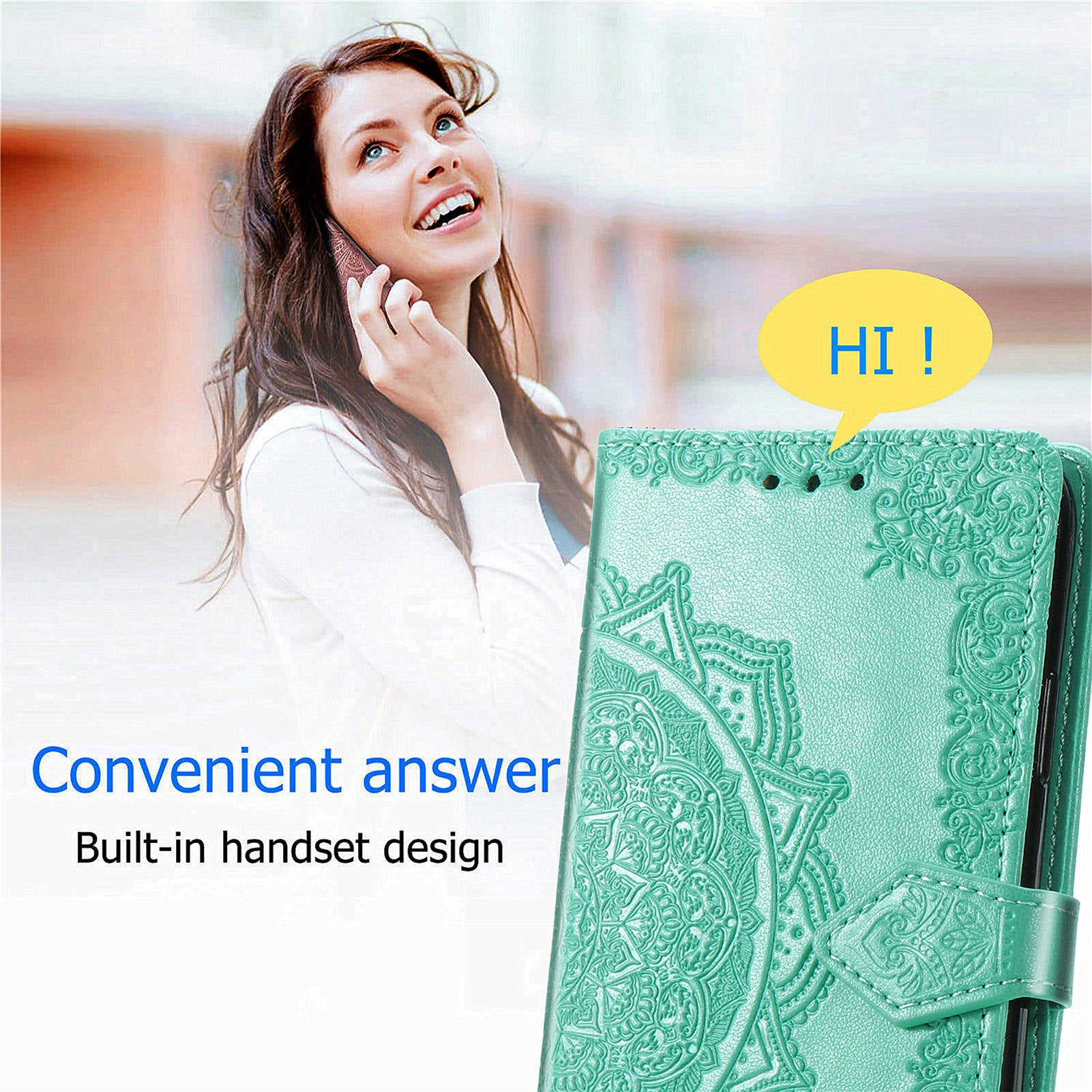 For Transsion Tecno Spark 20 Pro+ Case PU Leather Phone Shell Emboss Mandala Flower Wallet Cover - Green