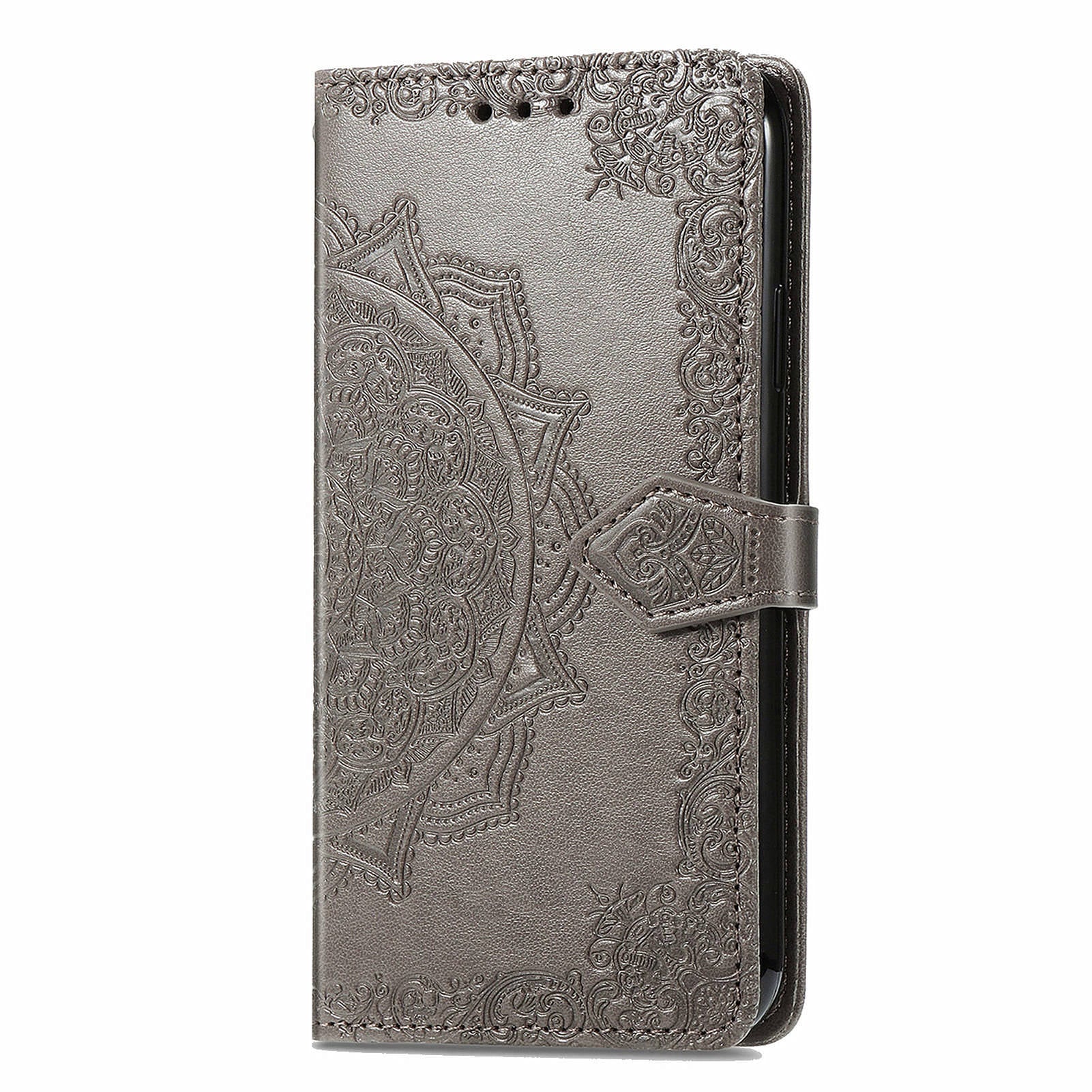 For Transsion Tecno Spark 20C Wallet Case Mandala Flower Leather Phone Cover - Grey