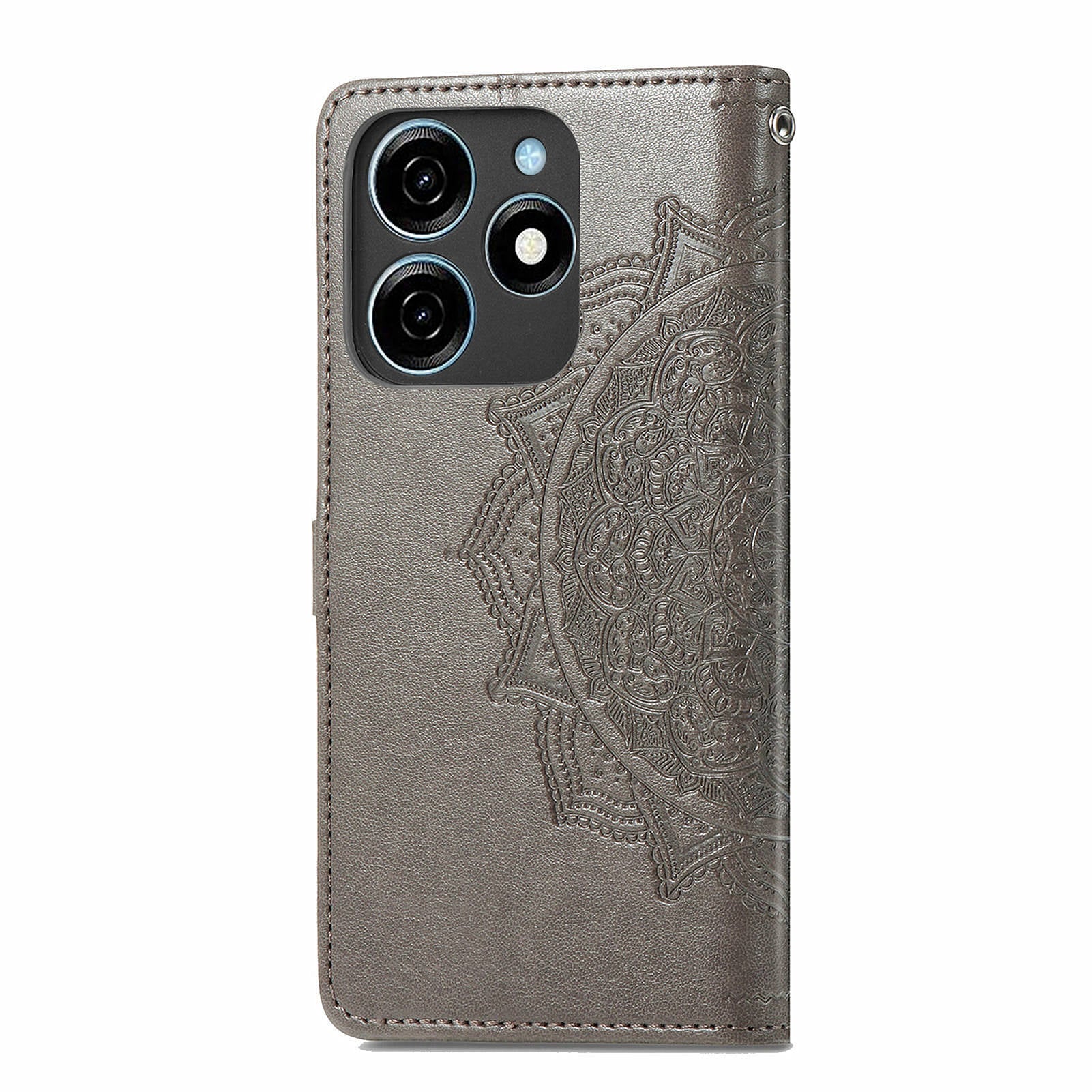 For Transsion Tecno Spark 20C Wallet Case Mandala Flower Leather Phone Cover - Grey