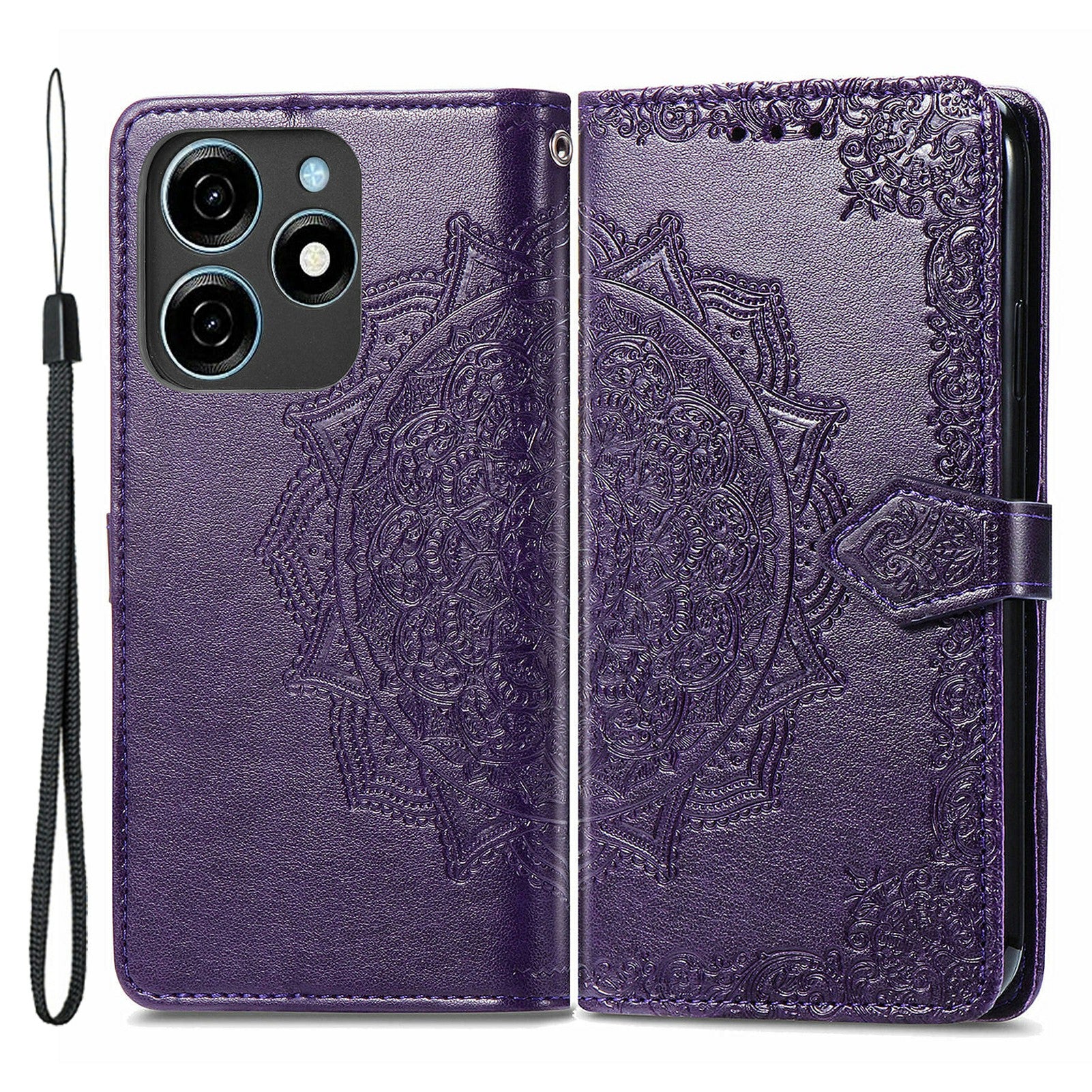 For Transsion Tecno Spark 20C Wallet Case Mandala Flower Leather Phone Cover - Purple