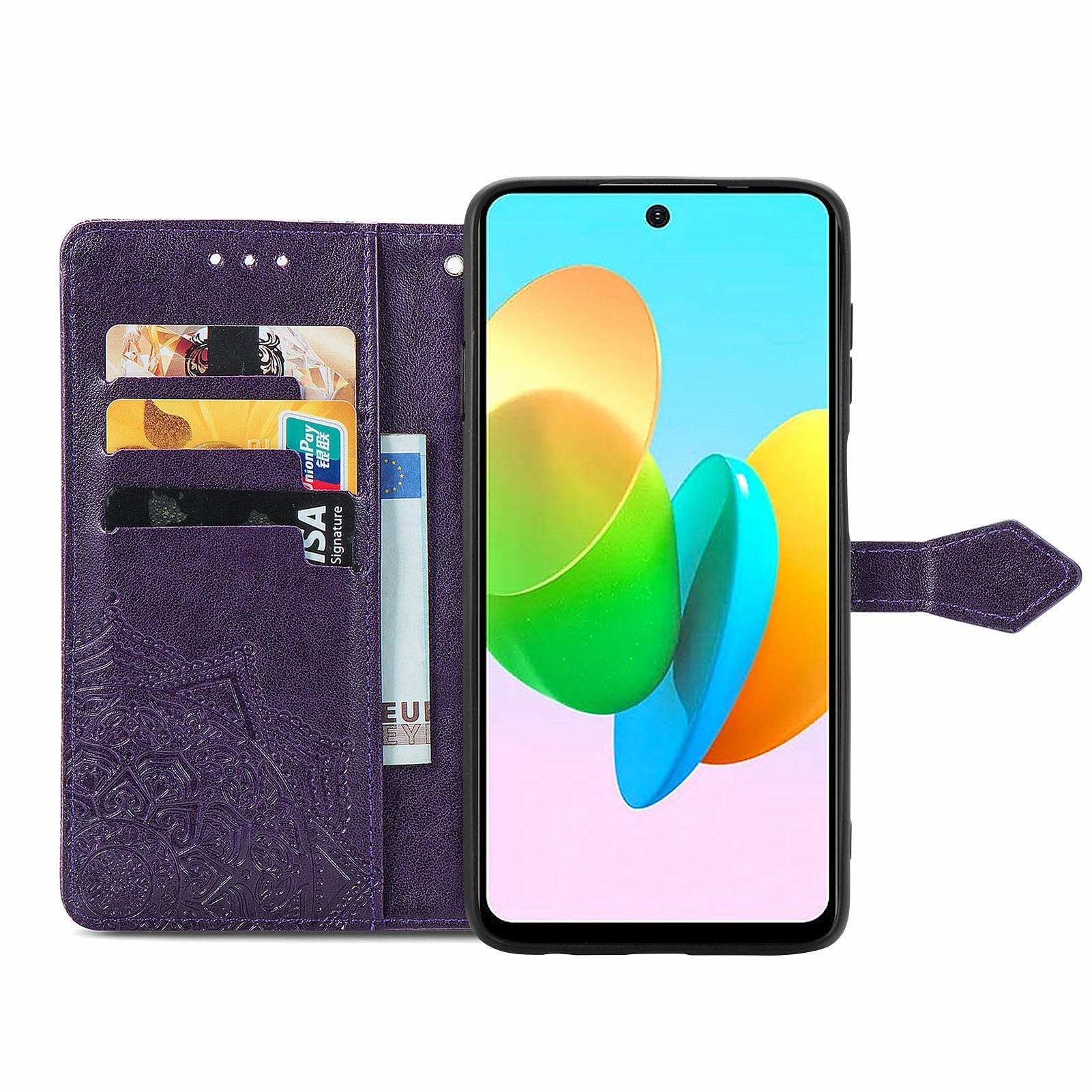 For Transsion Tecno Spark 20C Wallet Case Mandala Flower Leather Phone Cover - Purple