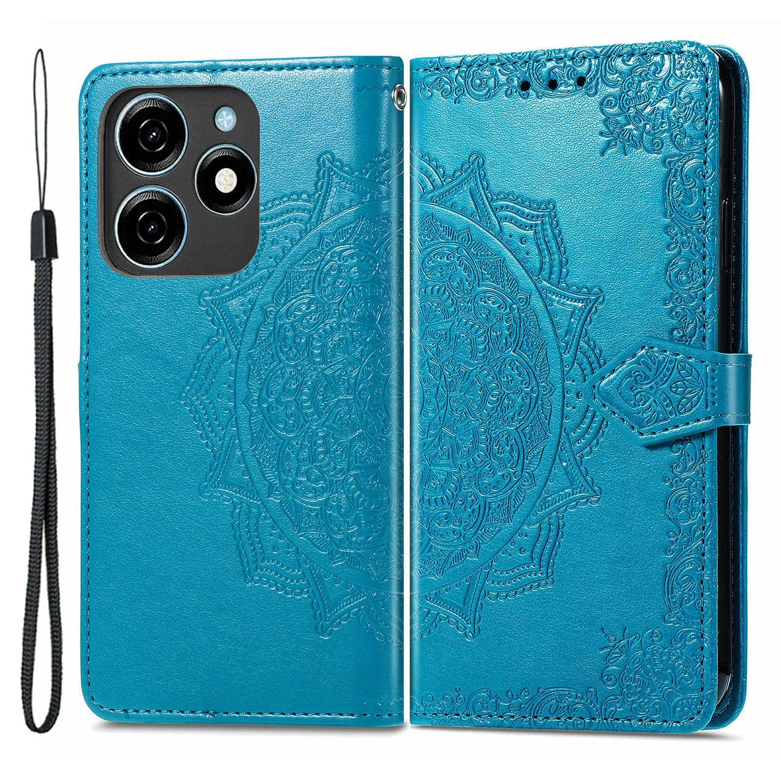 For Transsion Tecno Spark 20C Wallet Case Mandala Flower Leather Phone Cover - Blue