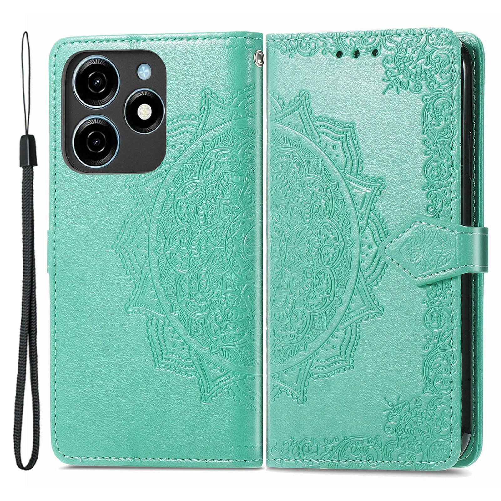 For Transsion Tecno Spark 20C Wallet Case Mandala Flower Leather Phone Cover - Green