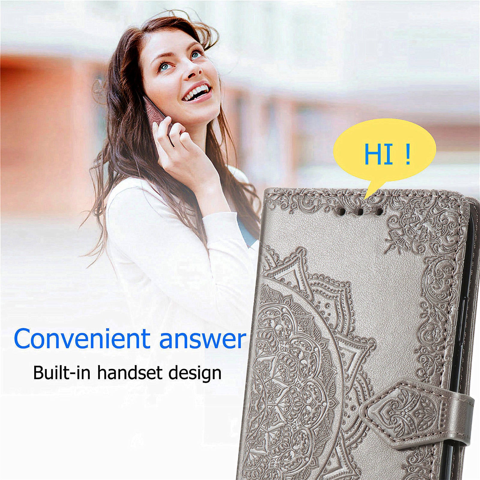 For Oppo Reno11 5G (Global) Leather Phone Case with Card Slots Wallet Emboss Mandala Flower - Grey