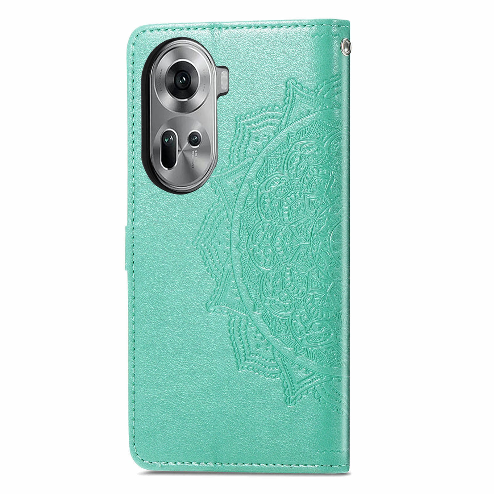For Oppo Reno11 5G (Global) Leather Phone Case with Card Slots Wallet Emboss Mandala Flower - Green