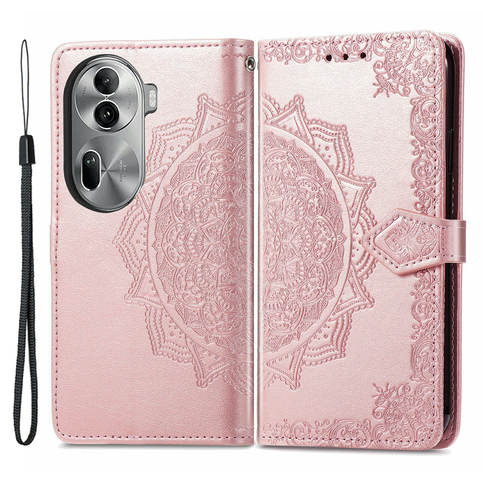 For Oppo Reno11 Pro 5G (Global) Case Emboss Mandala Flower Leather Phone Cover - Rose Gold