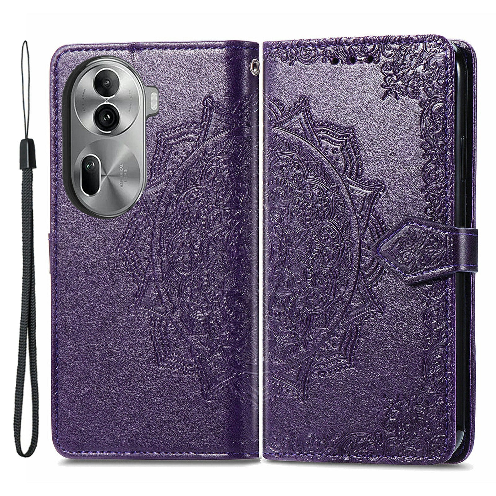 For Oppo Reno11 Pro 5G (Global) Case Emboss Mandala Flower Leather Phone Cover - Purple