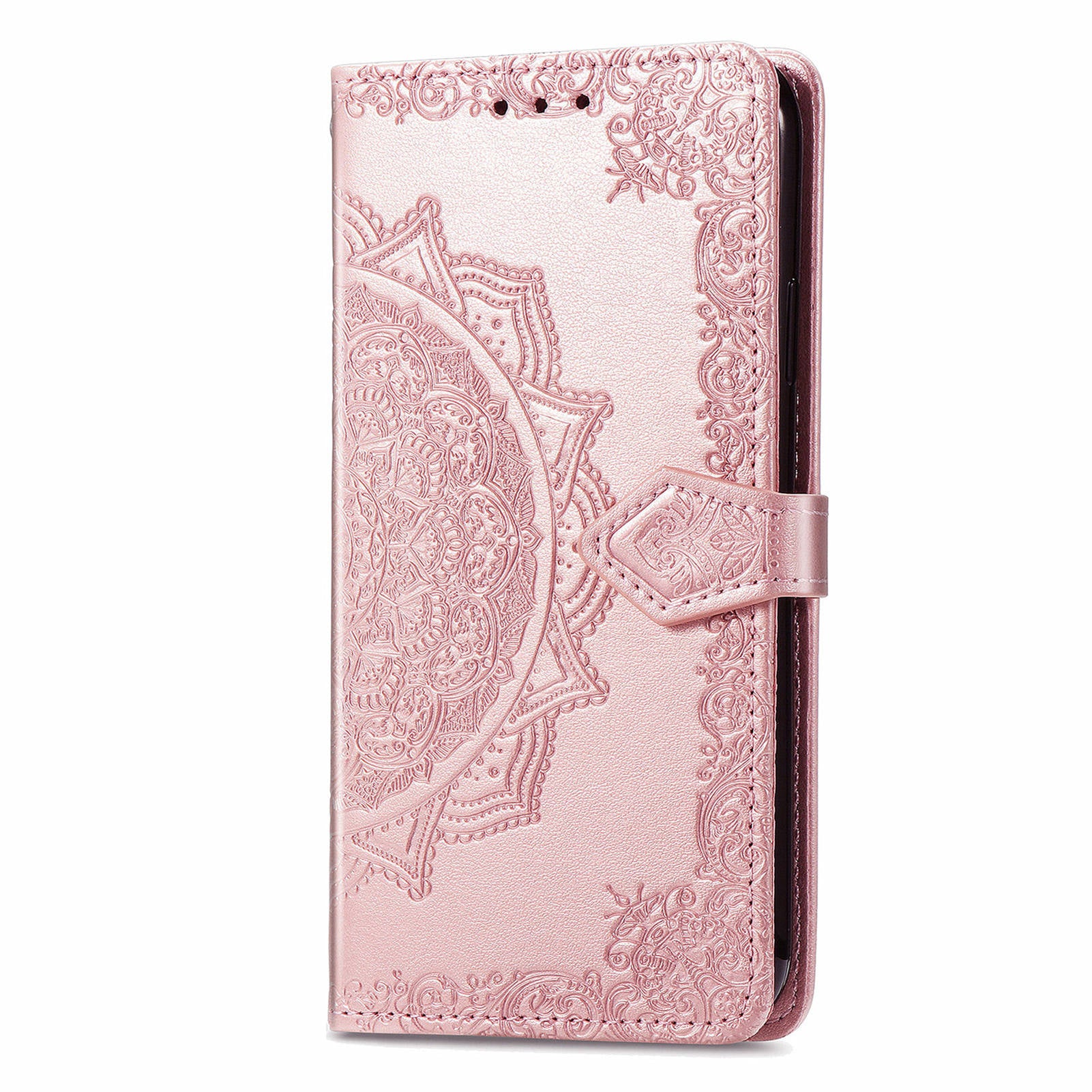 For Google Pixel 9 Phone Cover Emboss Mandala Flower Wallet Case with Magnetic Clasp - Rose Gold