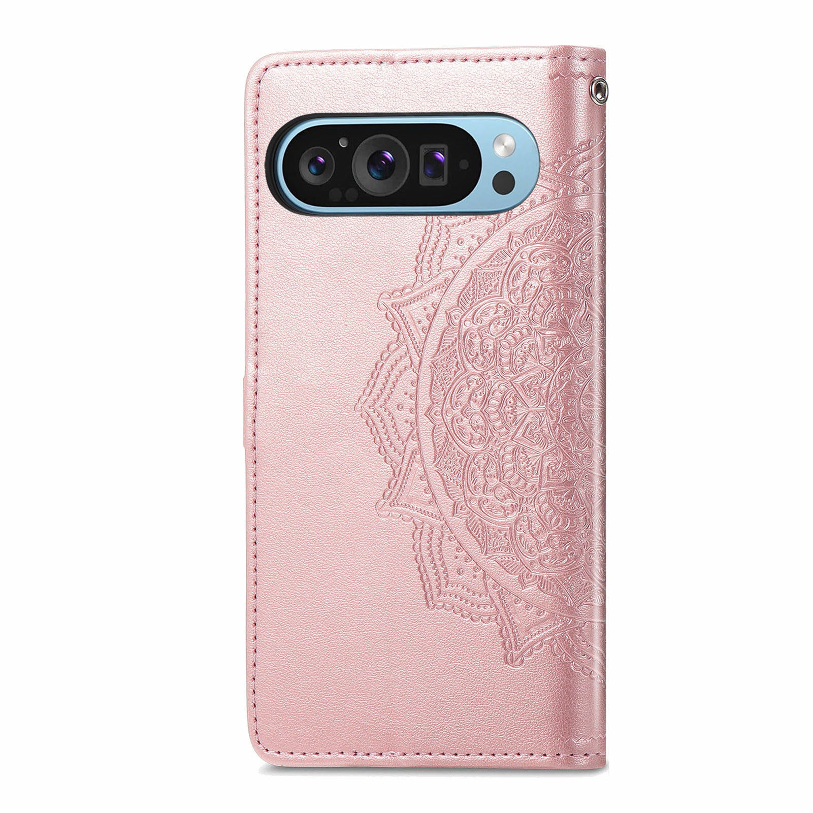 For Google Pixel 9 Phone Cover Emboss Mandala Flower Wallet Case with Magnetic Clasp - Rose Gold