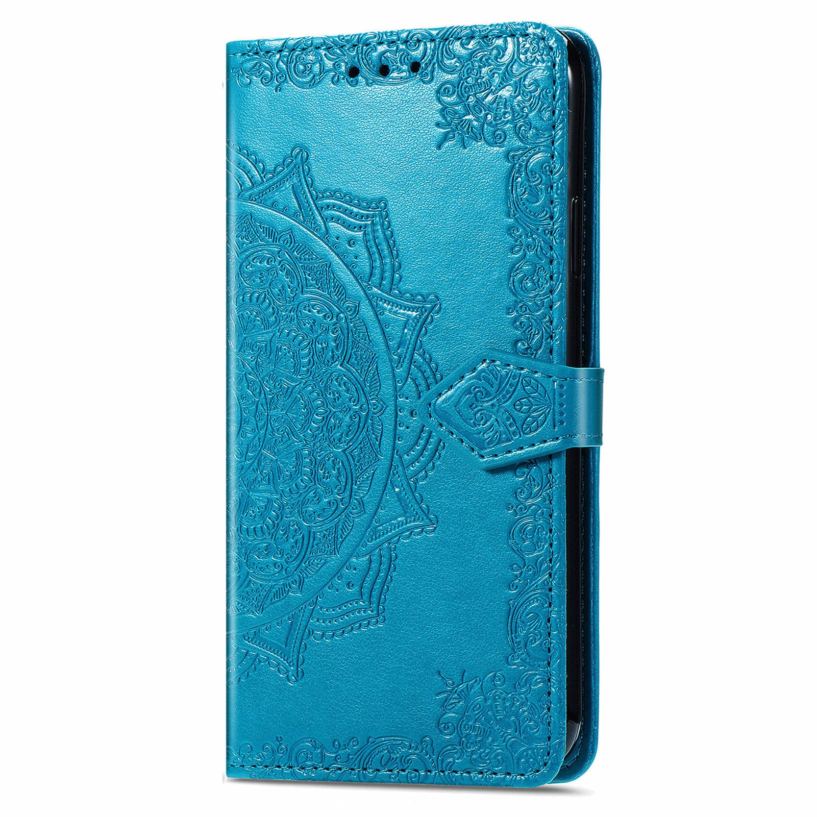For Google Pixel 9 Phone Cover Emboss Mandala Flower Wallet Case with Magnetic Clasp - Blue