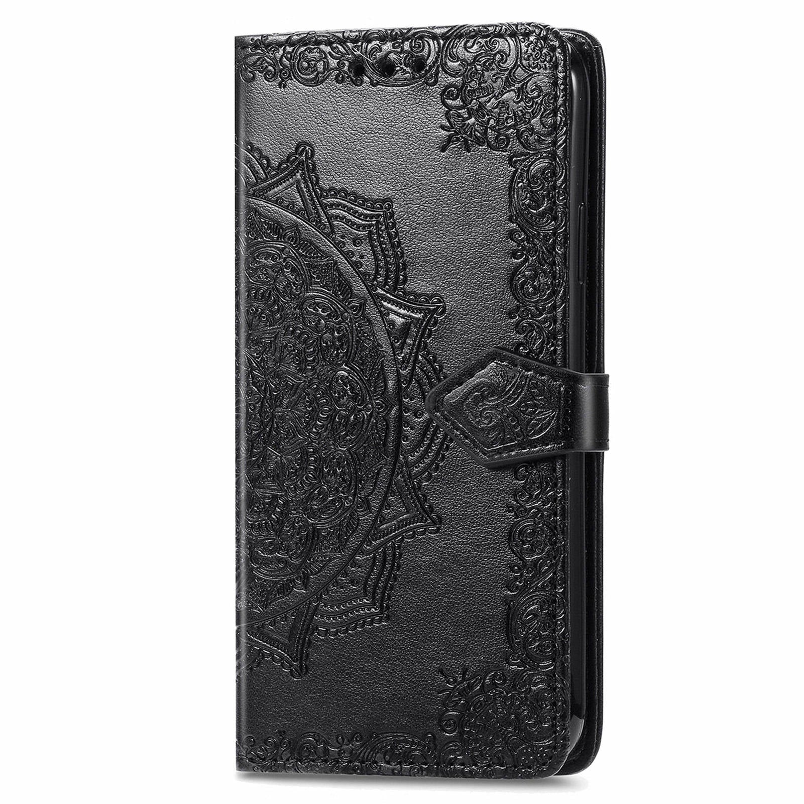For Google Pixel 9 Phone Cover Emboss Mandala Flower Wallet Case with Magnetic Clasp - Black