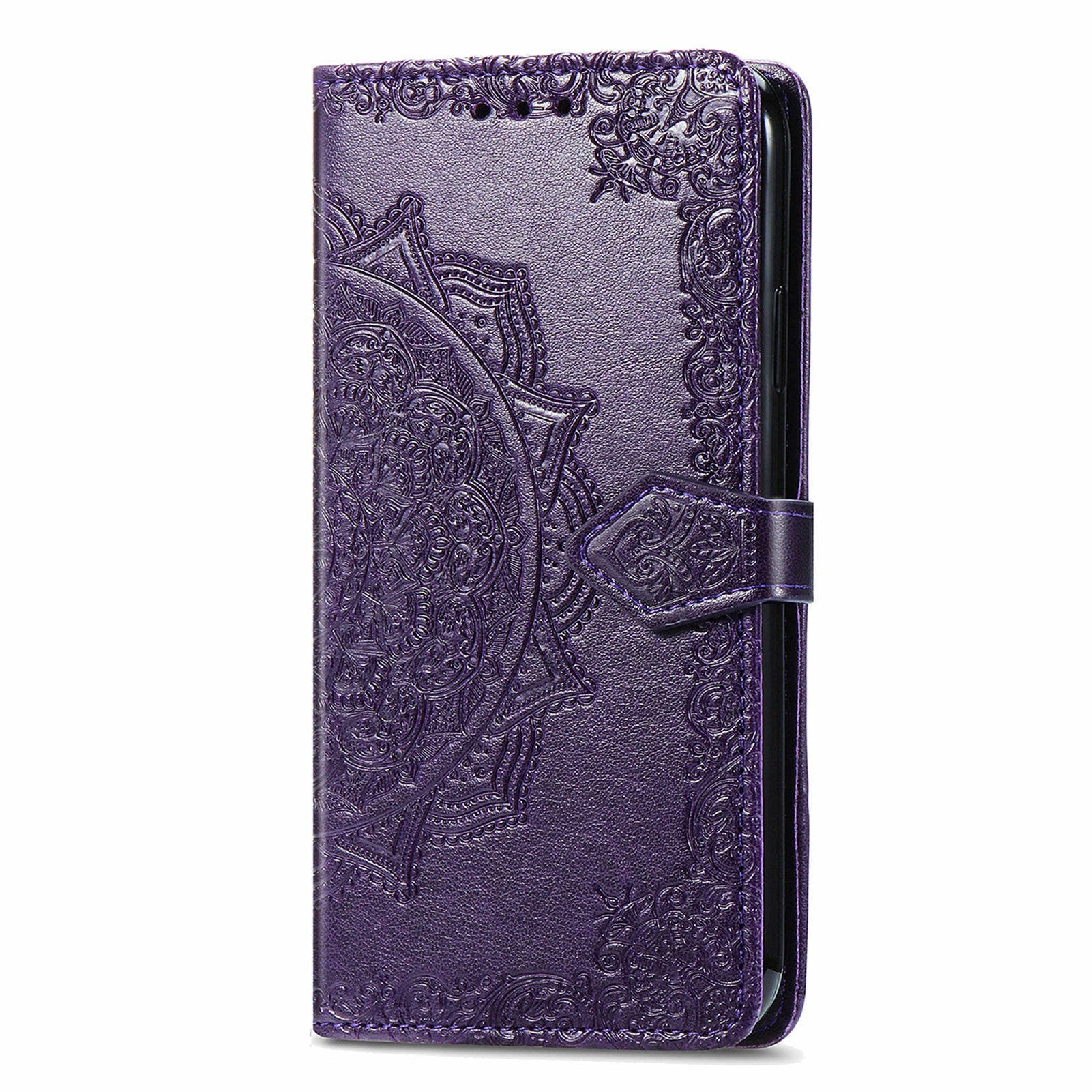 For Google Pixel 9 Pro Leather Wallet Case Stand Flip Phone Cover Emboss Mandala Flower - Purple