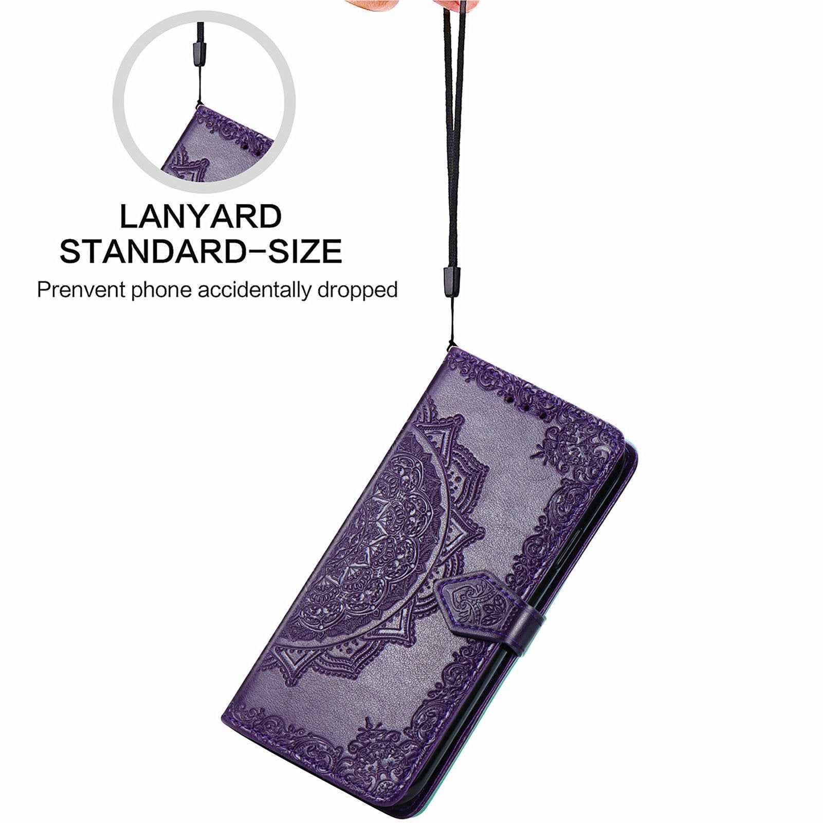 For Google Pixel 9 Pro Leather Wallet Case Stand Flip Phone Cover Emboss Mandala Flower - Purple